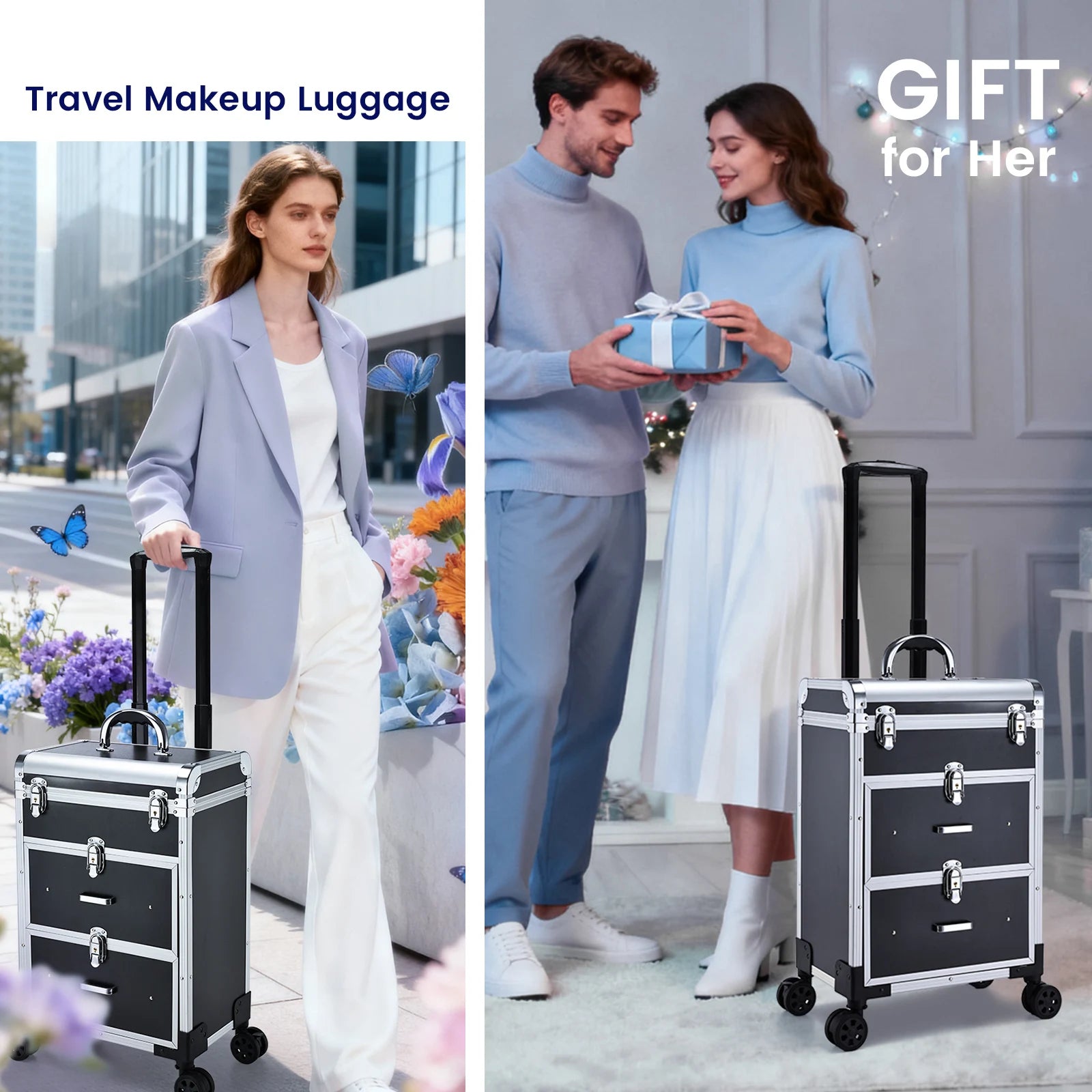 Professionele Cosmetica Trolley met Slot – Grote Make-up Train Case met Lades en Wielen – Duurzaam PVC Organizer voor Visagisten en Make-up Lovers