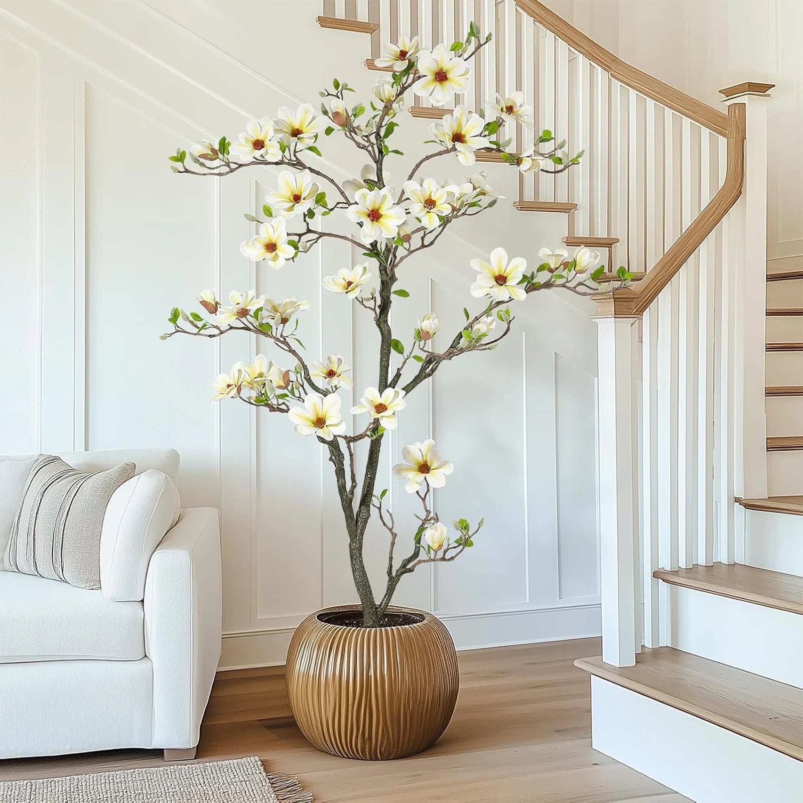 Kunstmatige Magnolia Plant 120–180 cm – Grote Nep Magnolia Boom voor Binnen & Buiten – Realistische Bloemen – Onderhoudsvrij – Luxe Woondecoratie