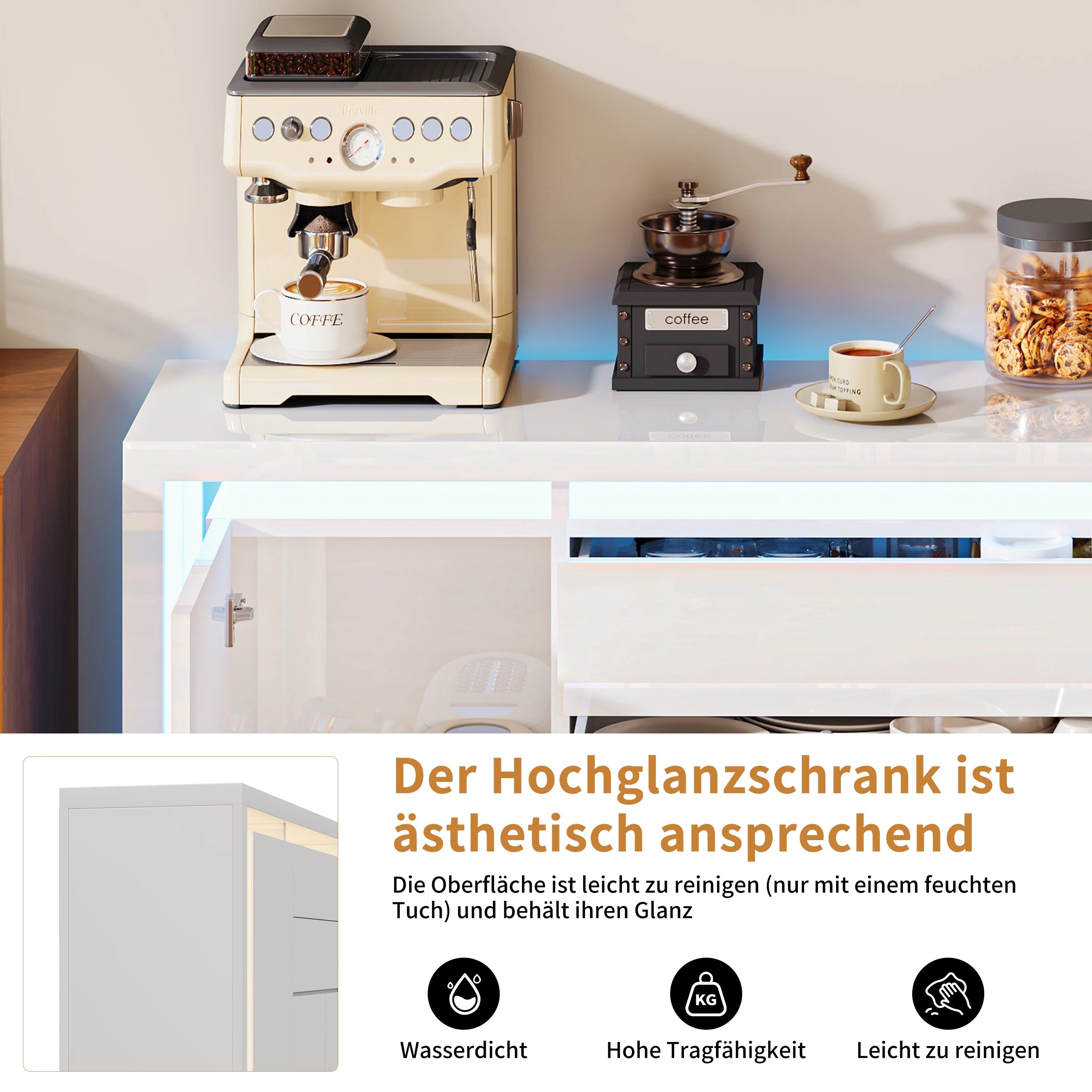 Hoogglans Buffetkast met LED Verlichting – Modern Dressoir met Opbergruimte