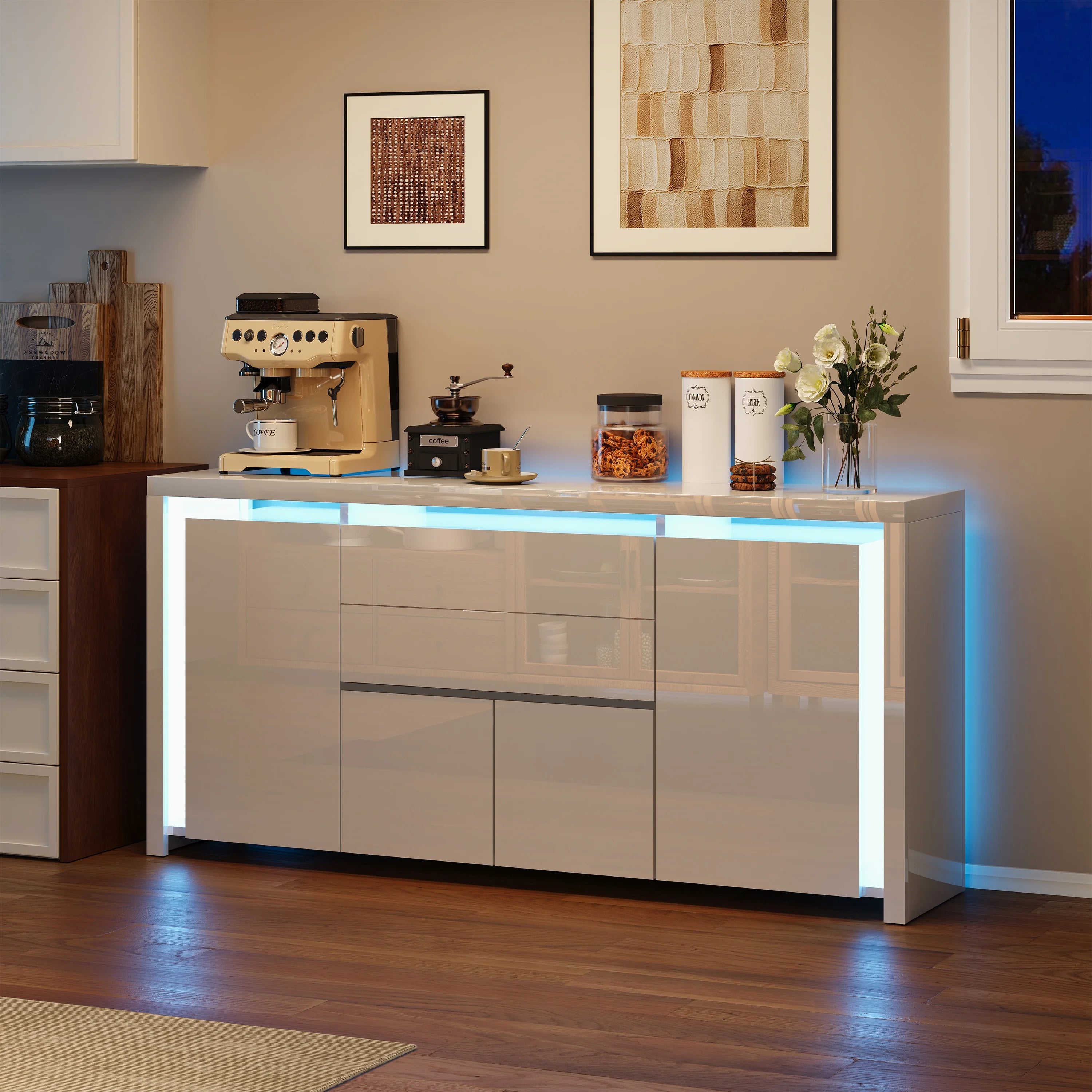 Hoogglans Buffetkast met LED Verlichting – Modern Dressoir met Opbergruimte