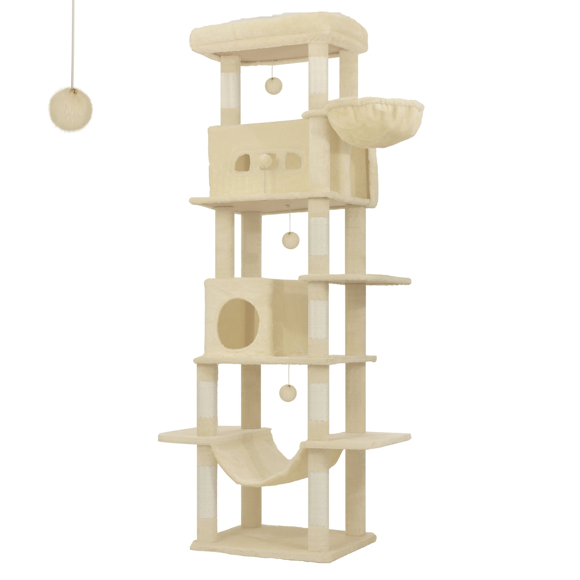 210 cm Grote Krabpaal Kattenboom – Luxe Multi-Level Kattenhuis met Krabpalen, Hangmat & Speelgoed voor Grote en Meerdere Katten