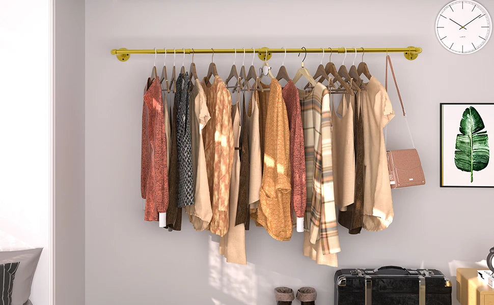Industrieel Muur Kledingrek Buiswerk – Goud – Wand Kledingstang 180 cm – Ruimtebesparend en Stevig Metaal