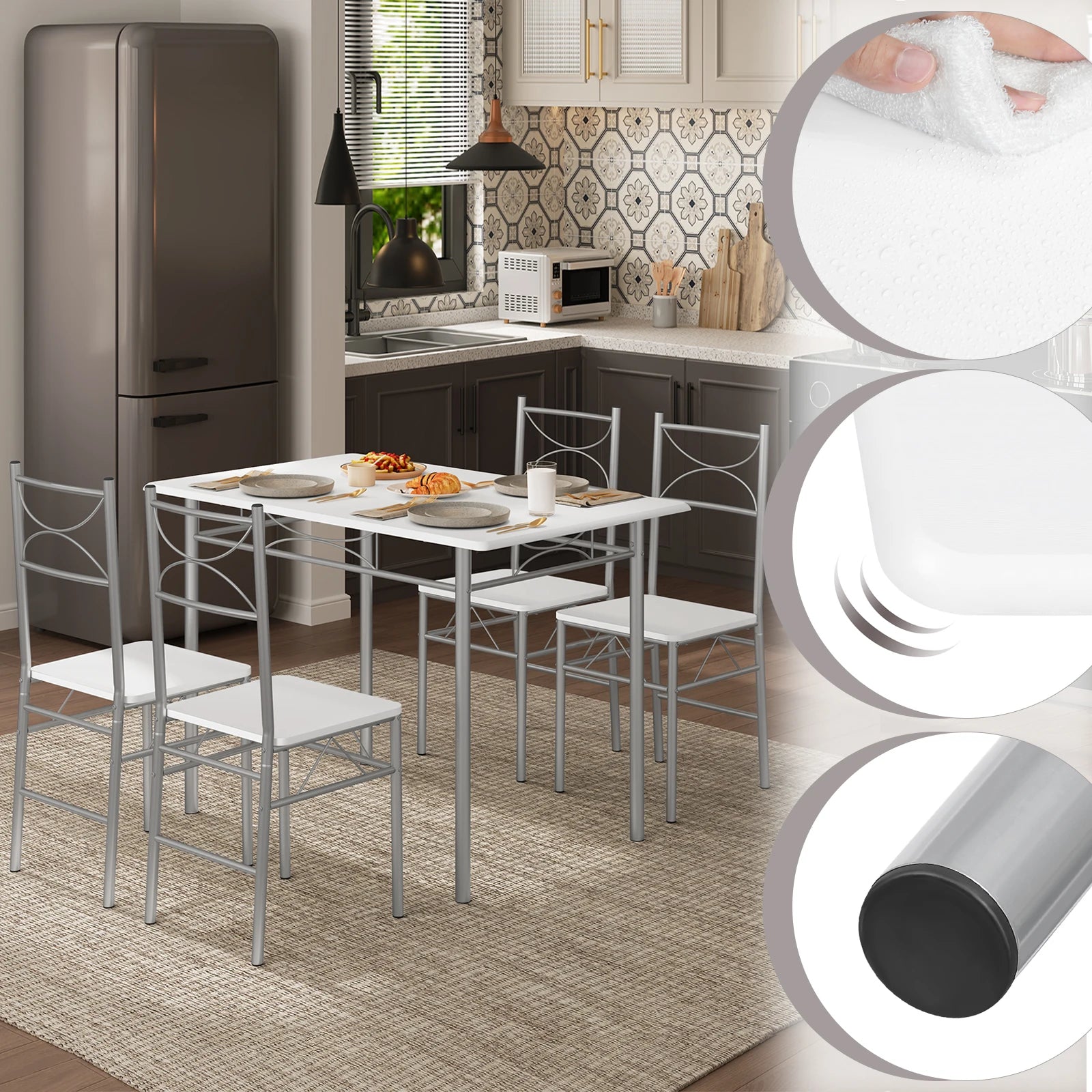 Eettafel Set voor 4 Personen – Rechthoekige Tafel met 4 Stoelen