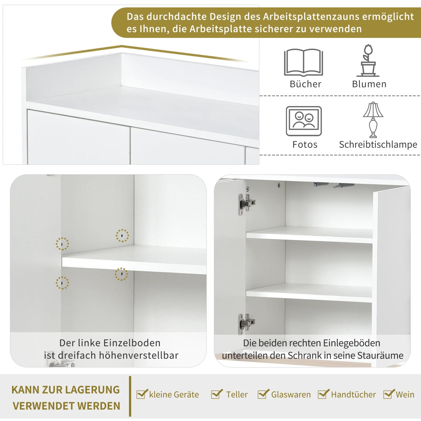 Minimalistische Dressoirkast 4 Deuren met Slot – Opbergkast Metaal & MDF – Moderne Buffetkast voor Woonkamer en Eetkamer