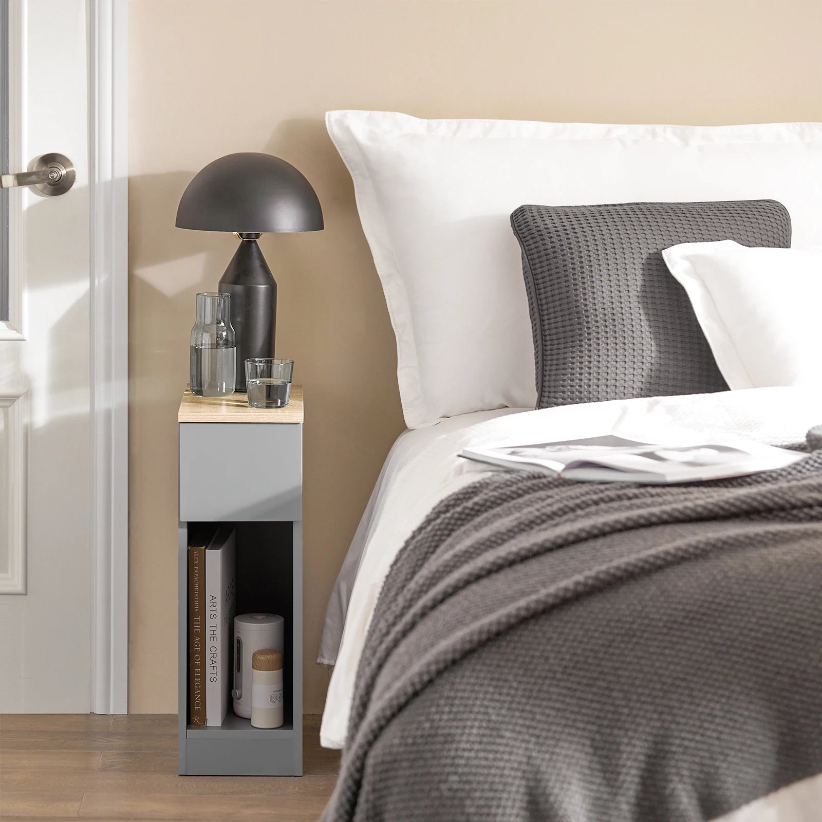 Smal Nachtkastje met Lade – 20 cm Breed Moderne Bijzettafel voor Slaapkamer en Woonkamer