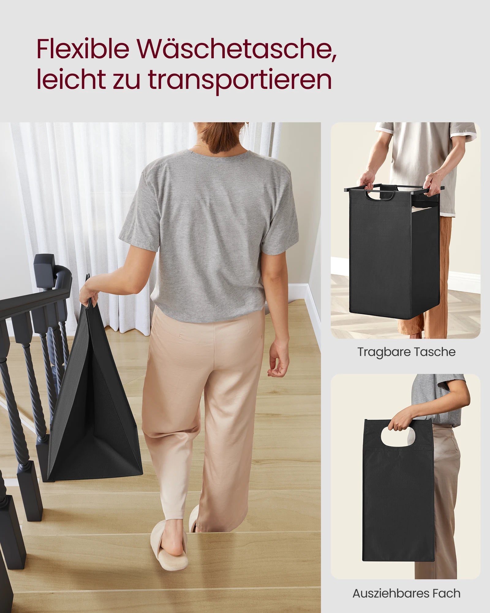Grote Dubbele Wasmand met 2 Vakjes - 92 L - Stevig Frame & Afneembare Waszakken