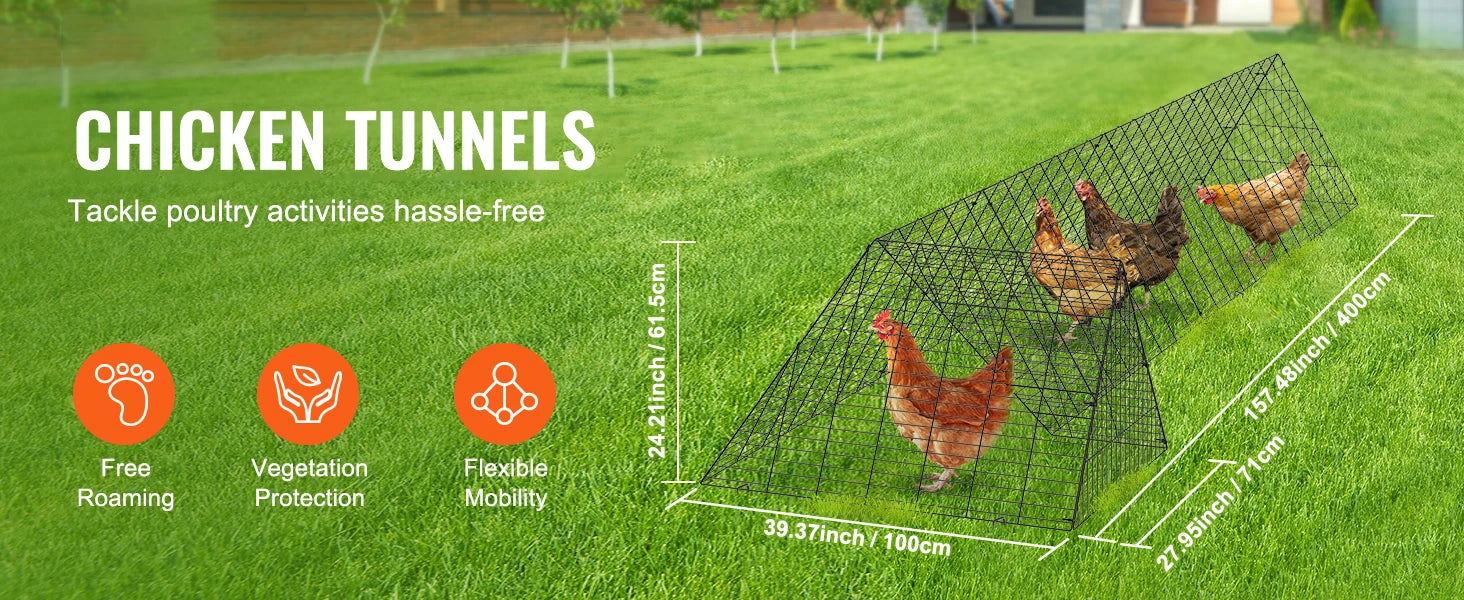 Draagbare Kippentunnel 4 Meter – Kippenren voor Buiten met UV-bescherming voor Kippen, Eenden en Konijnen