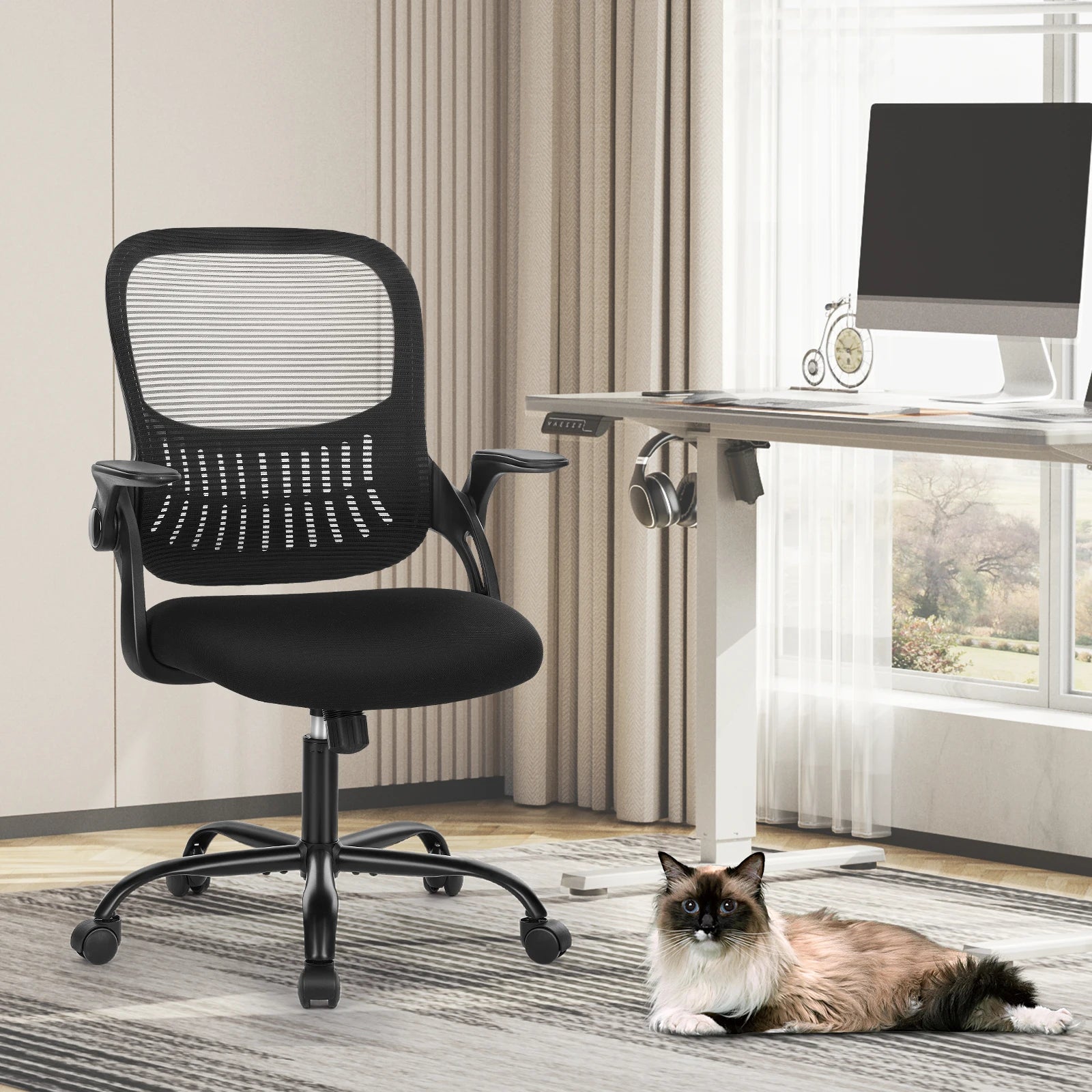 Ergonomische Mid‑Back Mesh Bureaustoel – Comfortabele Kantoorstoel met Lendensteun en Zwenkwielen
