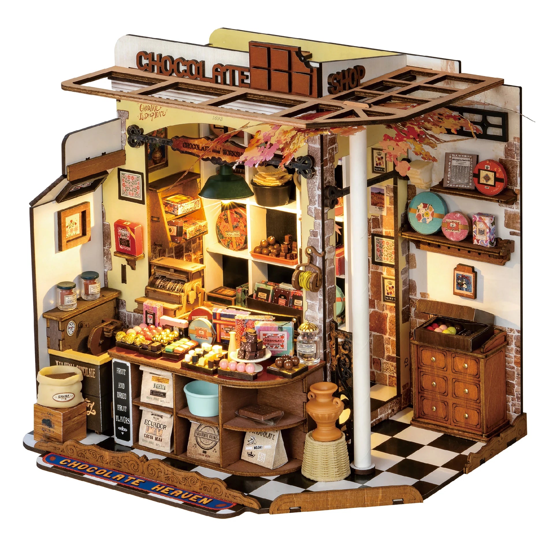 DIY Houten Poppenhuis 3D Miniatuur – Creatief Knutselcadeau voor Volwassenen en Tieners – Sfeervolle Verlichting en Vintage Decoratie