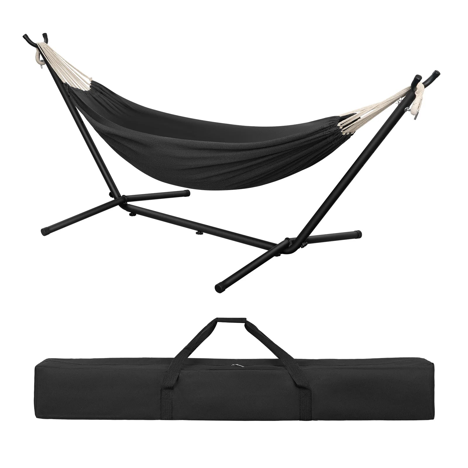 Hangmat met Standaard 280x106x100 cm – Metalen Frame – Inclusief Draagtas – Belastbaar tot 250 kg – Voor Binnen & Buiten