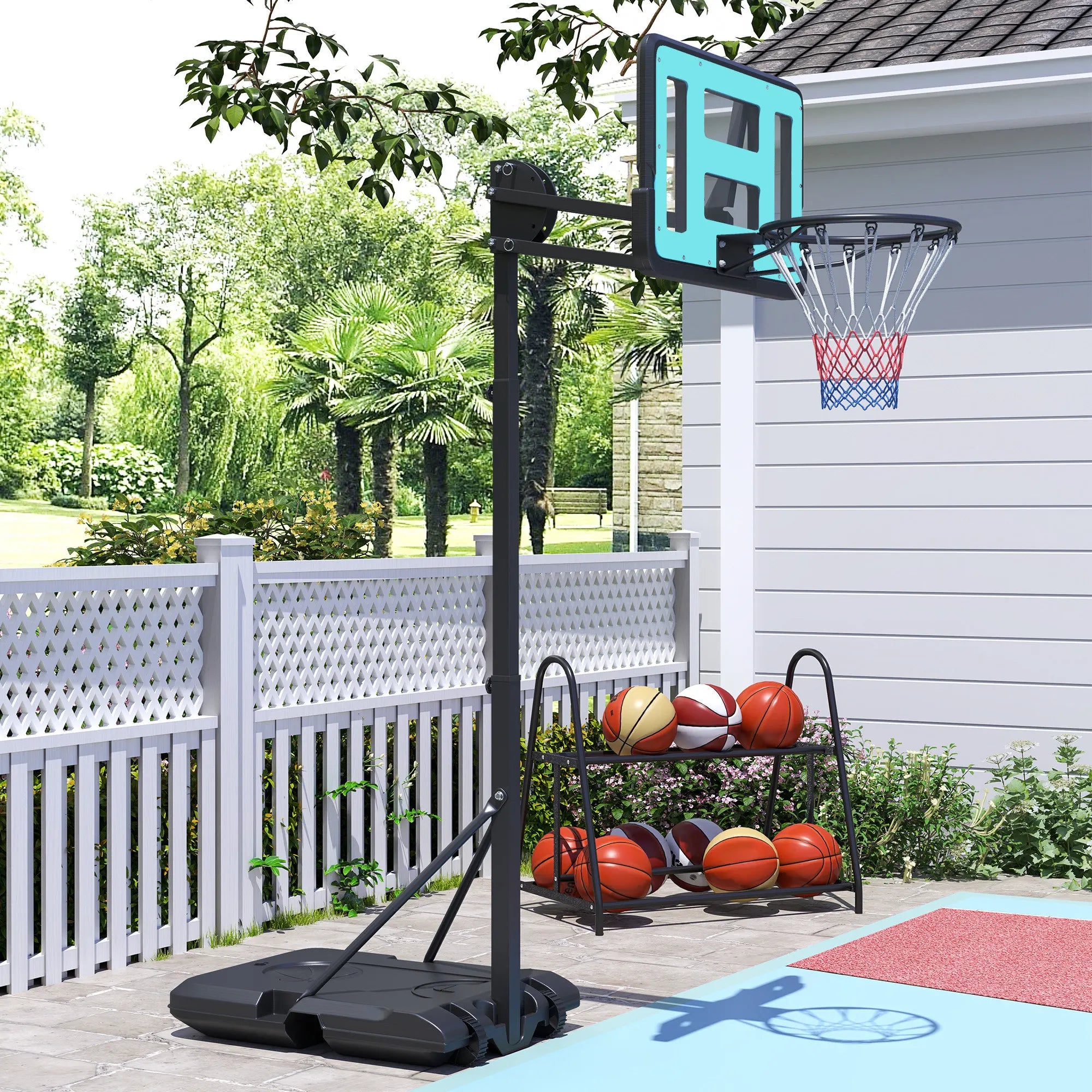 Verstelbare Outdoor Basketbalring 180-270 cm – Stevige Basketbalstandaard met Wieltjes voor Tuin en Sportveld