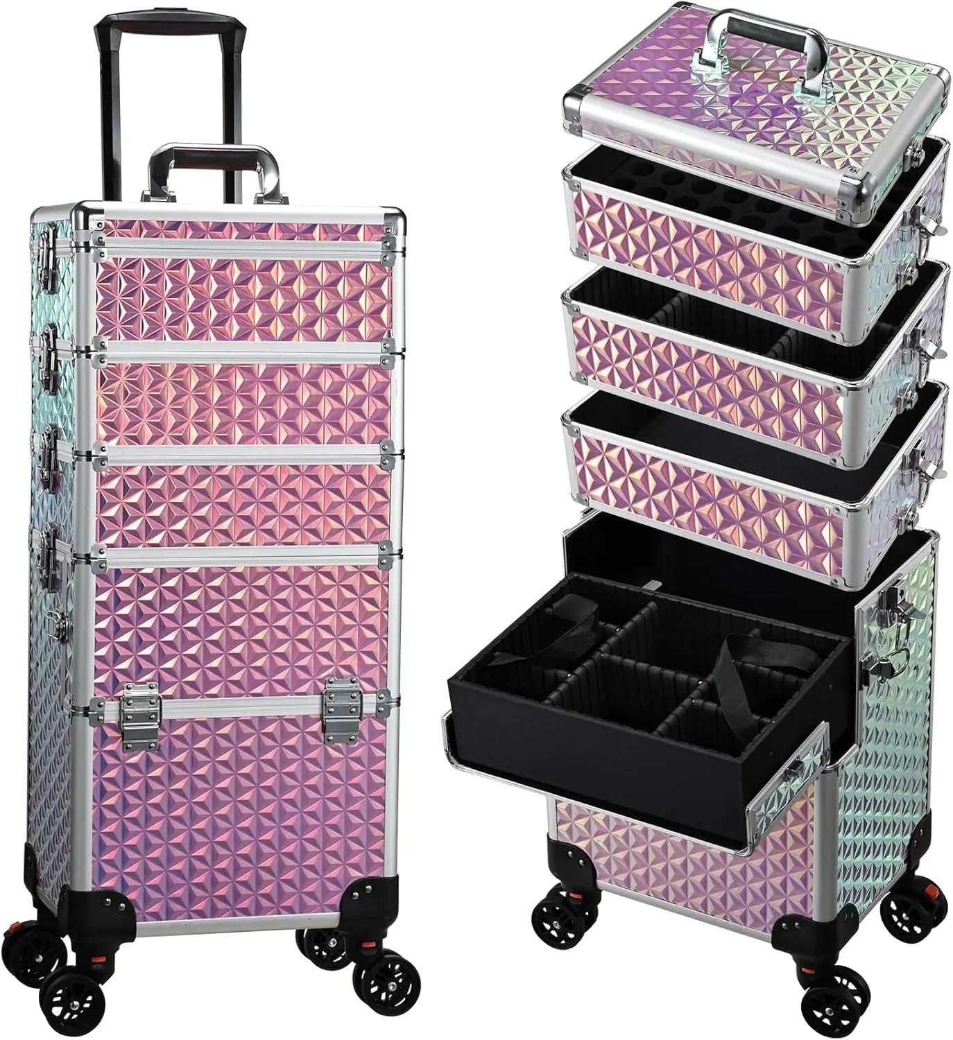 Professionele Make-up Trolley Extra Groot – Rollende Cosmetica Koffer met Wielen en Uittrekbare Handgreep – Organizer voor Visagisten en Thuisgebruik