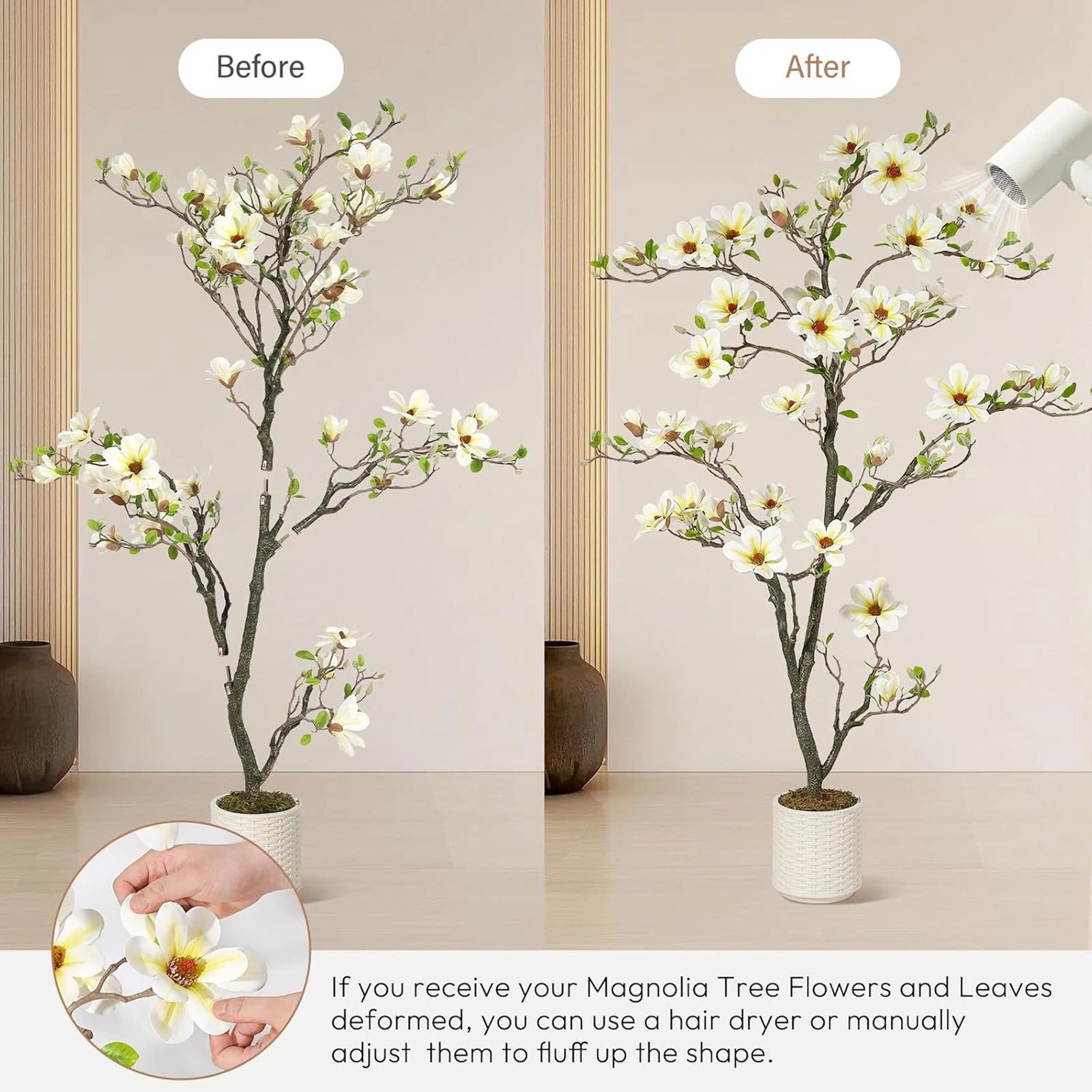 Kunstmatige Magnolia Plant 120–180 cm – Grote Nep Magnolia Boom voor Binnen & Buiten – Realistische Bloemen – Onderhoudsvrij – Luxe Woondecoratie