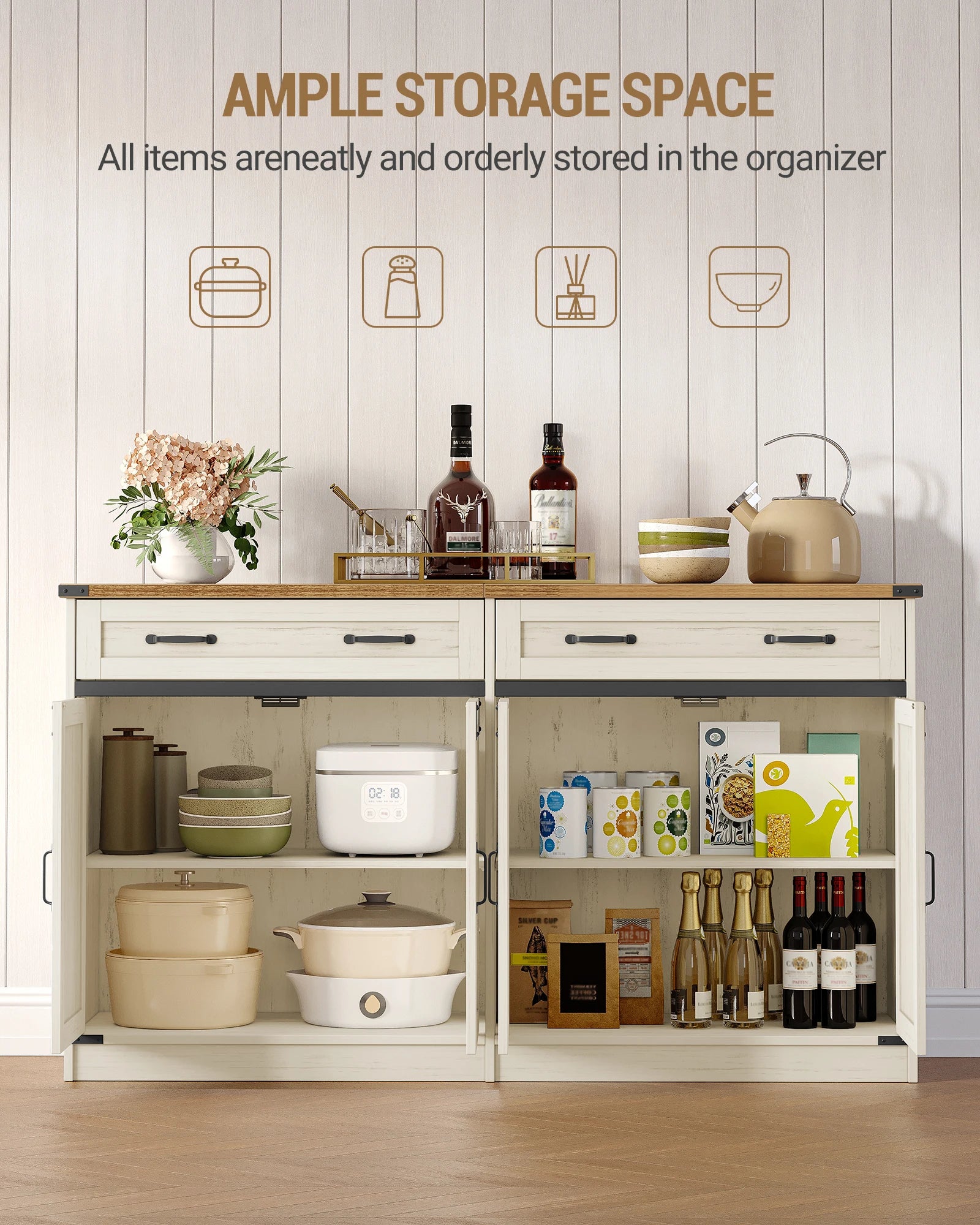 Ruime Keukenkast Sideboard met 1 Lade & 2 Deuren – Verstelbare Planken & Robuuste Opslagkast voor Woonkamer en Keuken