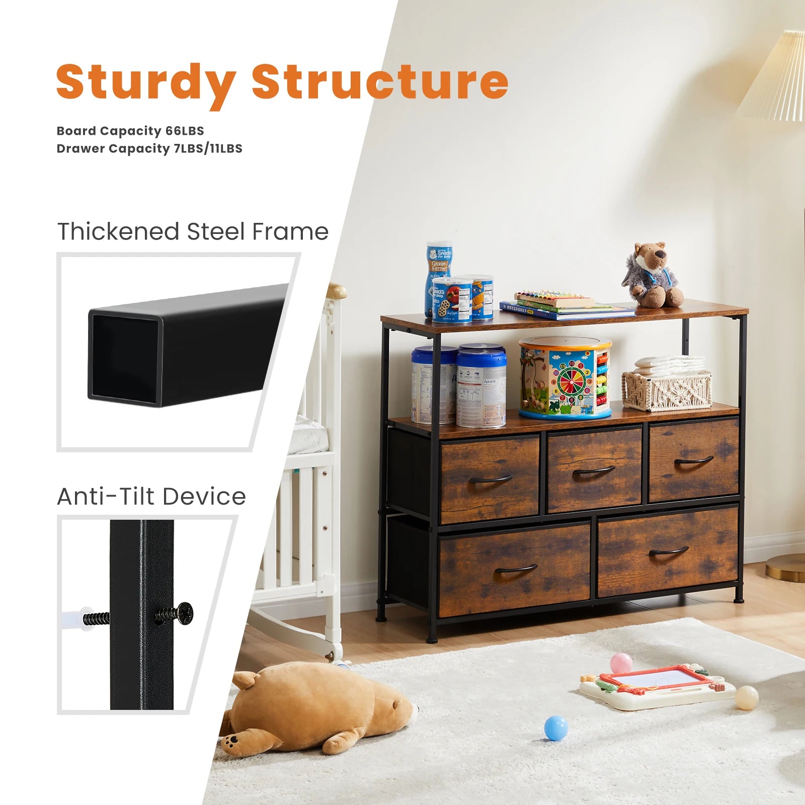 Ruime 5‑lade Schoenenkast en TV‑Meubel – Multifunctionele Opbergkast voor Woonkamer & Hal – Schoenenrek, Kleding & Accessoires Organizer