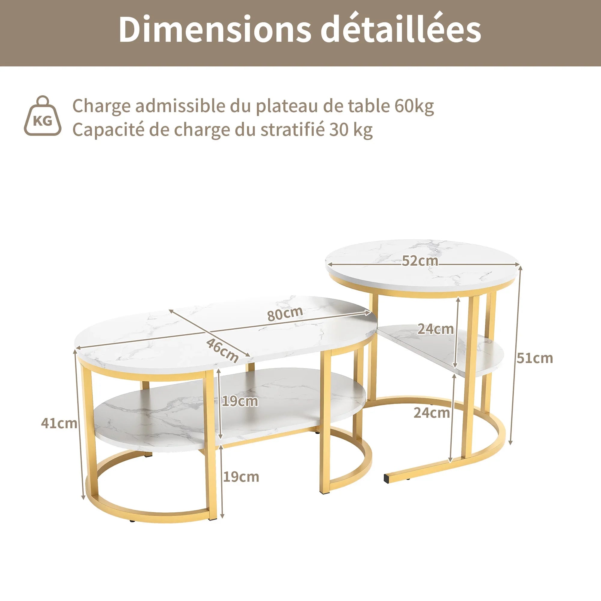 Moderne set van 2 salontafels met marmerlook – stijlvol en functioneel