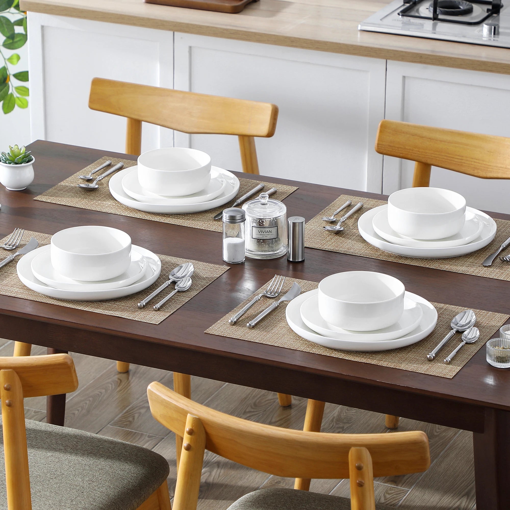 12-delige Serviesset voor 4 Personen – Keramisch Porselein Servies met Borden, Soepborden en Kommen – Modern & Duurzaam