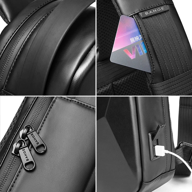 Draagbare Water‑Resistente Hard Shell Crossbody Schoudertas met USB‑Oplaadpoort – Reistas voor Mannen en Unisex Gebruik