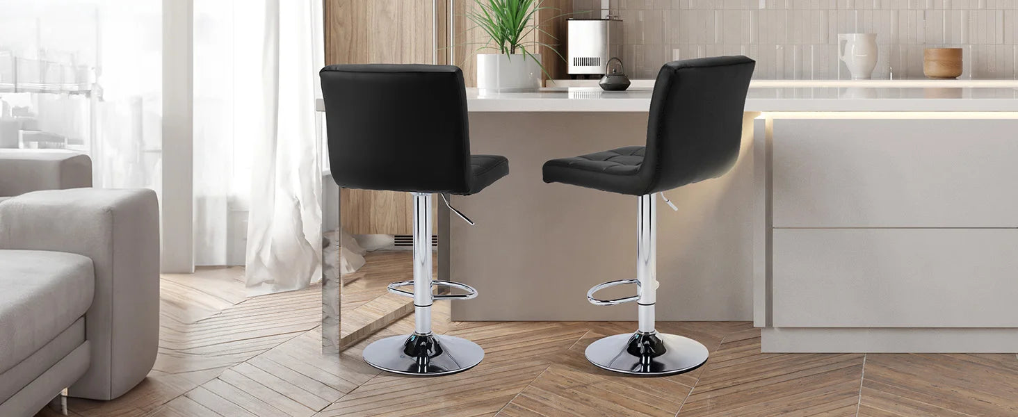 Set van 2 Barkrukken van PU Leer – Comfortabele Counter Hoogte Krukken met Rugleuning en Voetensteun
