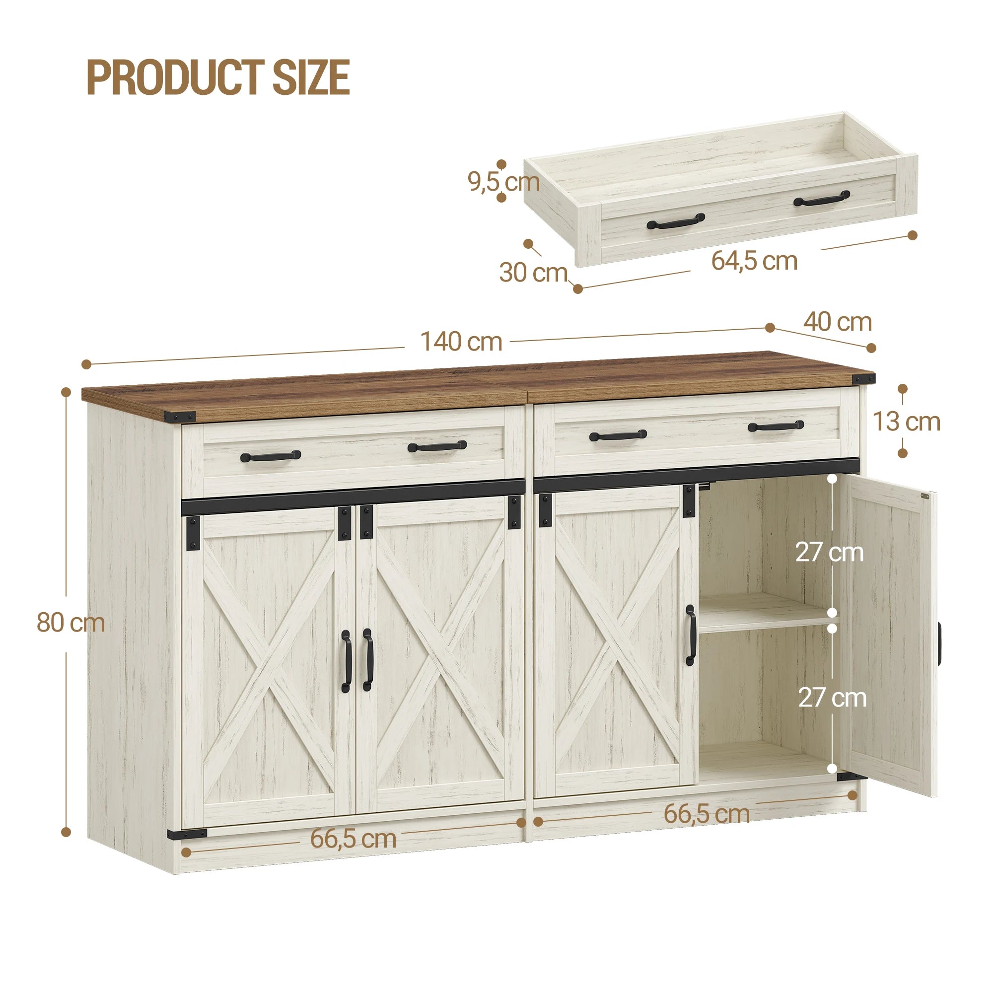 Ruime Keukenkast Sideboard met 1 Lade & 2 Deuren – Verstelbare Planken & Robuuste Opslagkast voor Woonkamer en Keuken