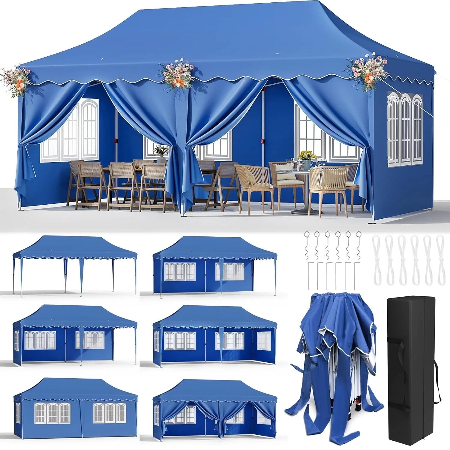 Pop-up Partytent 3x6 m Waterdicht met 6 Zijwanden – Easy Up Feesttent met UV50+ Bescherming voor Tuin & Evenementen