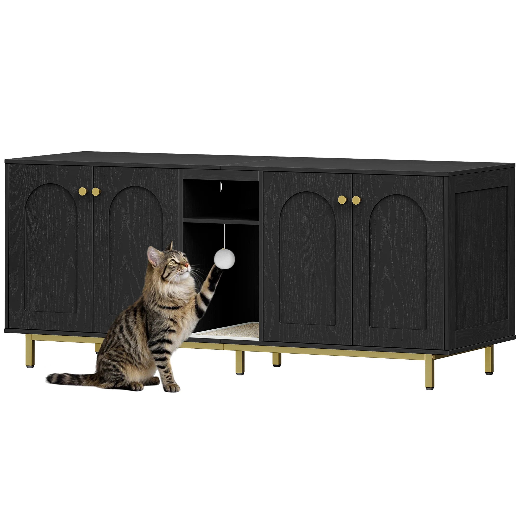 Stijlvolle Kattenbak Kast met Verbergde Kattenbakruimte & Opbergruimte – Multifunctioneel Meubel voor 2 Katten