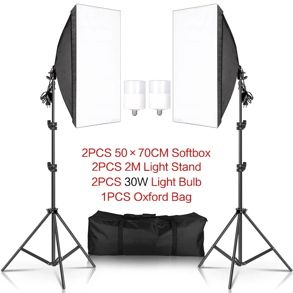 Professionele Fotostudio Softbox Set 2x 50x70 cm LED met Verstelbaar Statief – Studioverlichting voor Fotografie en Video