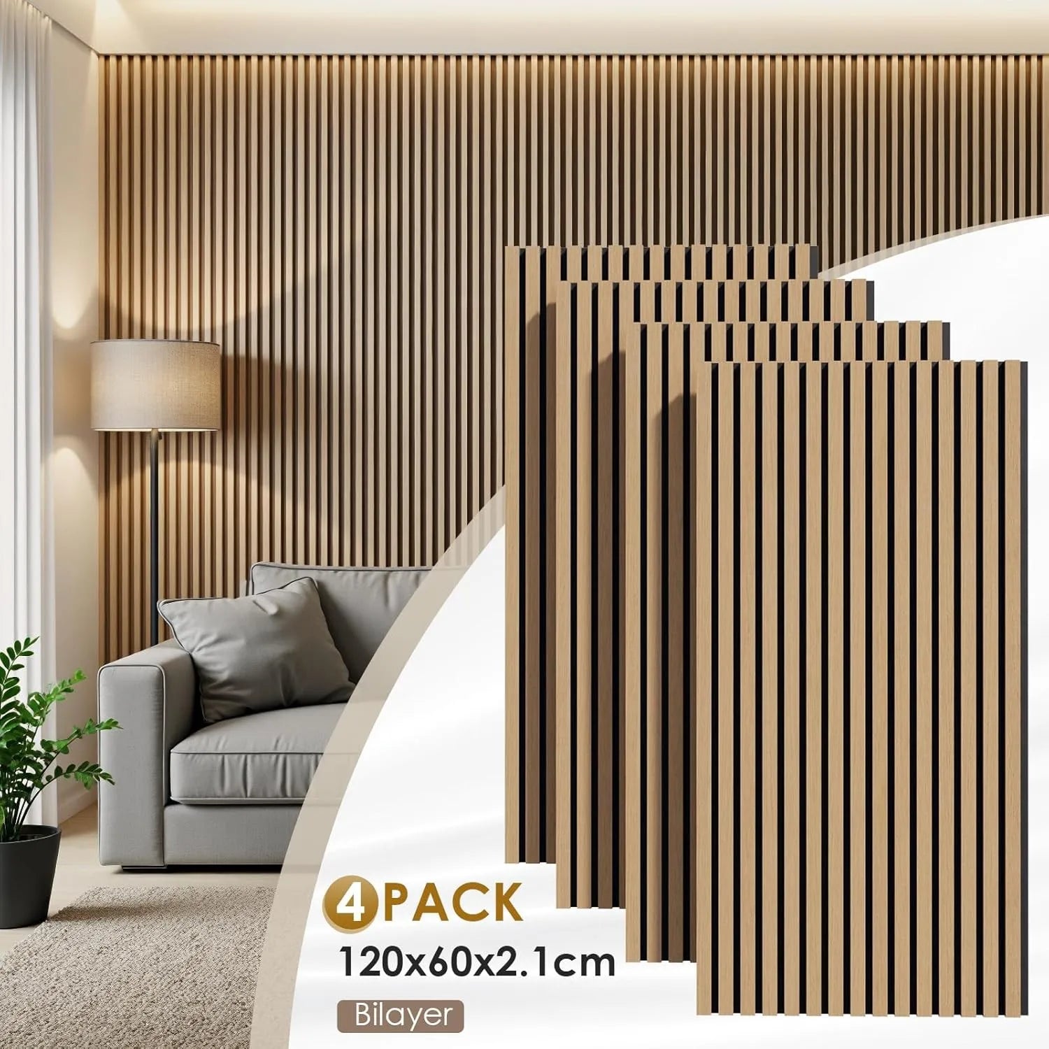 Houten Akoestische Panelen 120x60 cm Set van 4 – Geluidsabsorberende Wandpanelen met Houtlook voor Interieur