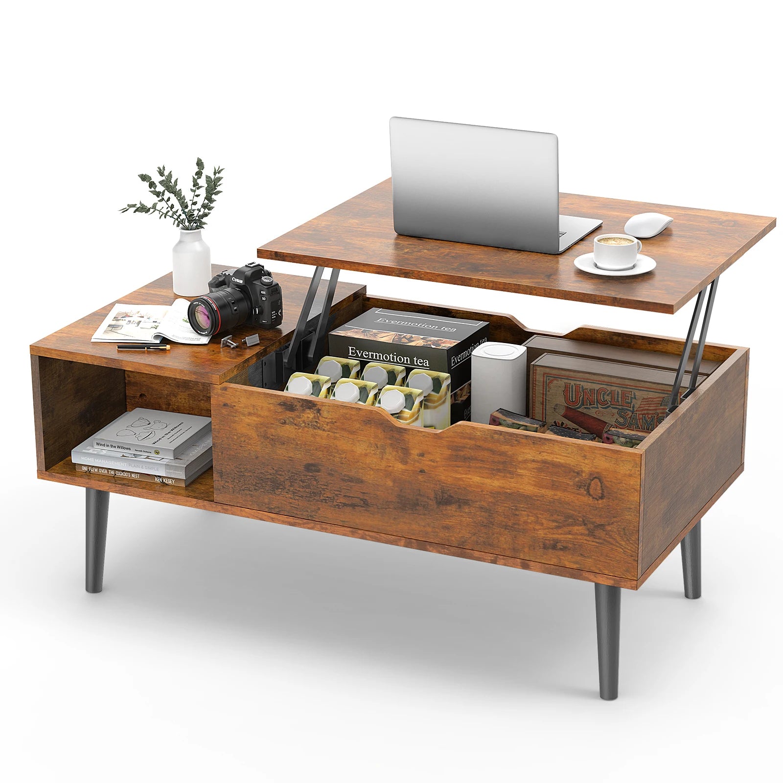 Verstelbare Salontafel met Lift‑Top en Opbergruimte – 100 × 50 cm