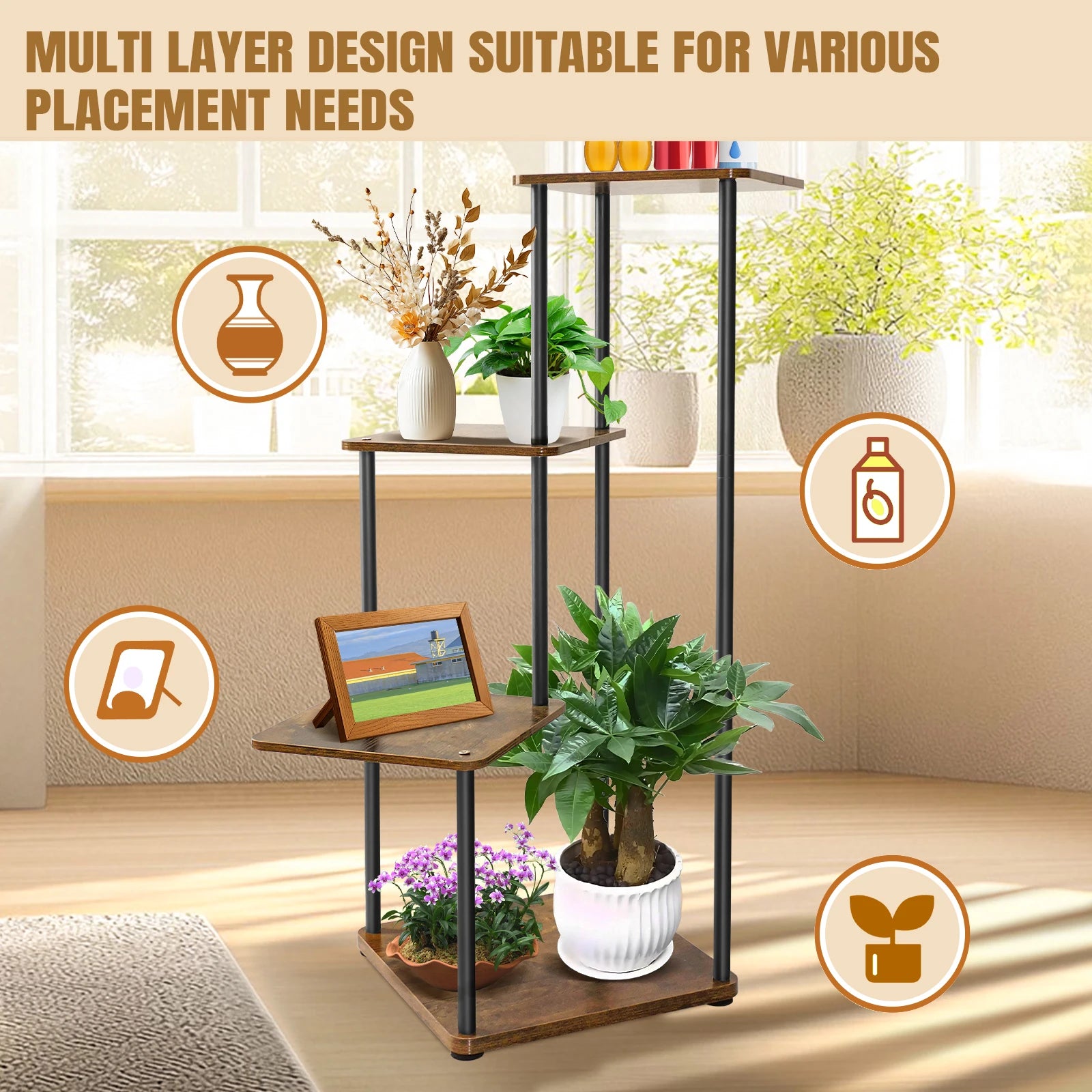 Metalen Plantenstandaard – Compacte Hoek Plantenrek voor Binnen & Buiten