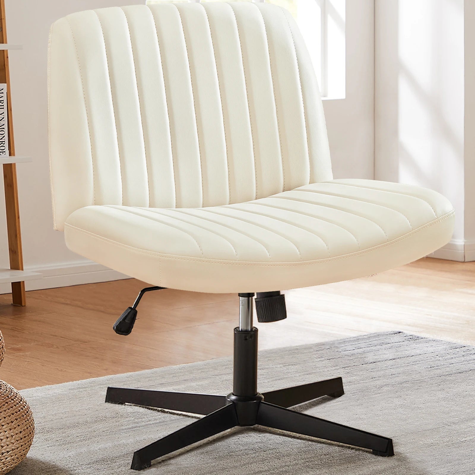 Brede verstelbare armloze draaistoel voor kantoor, woonkamer, gaming & bureau – comfortabele stof – 360° swivel