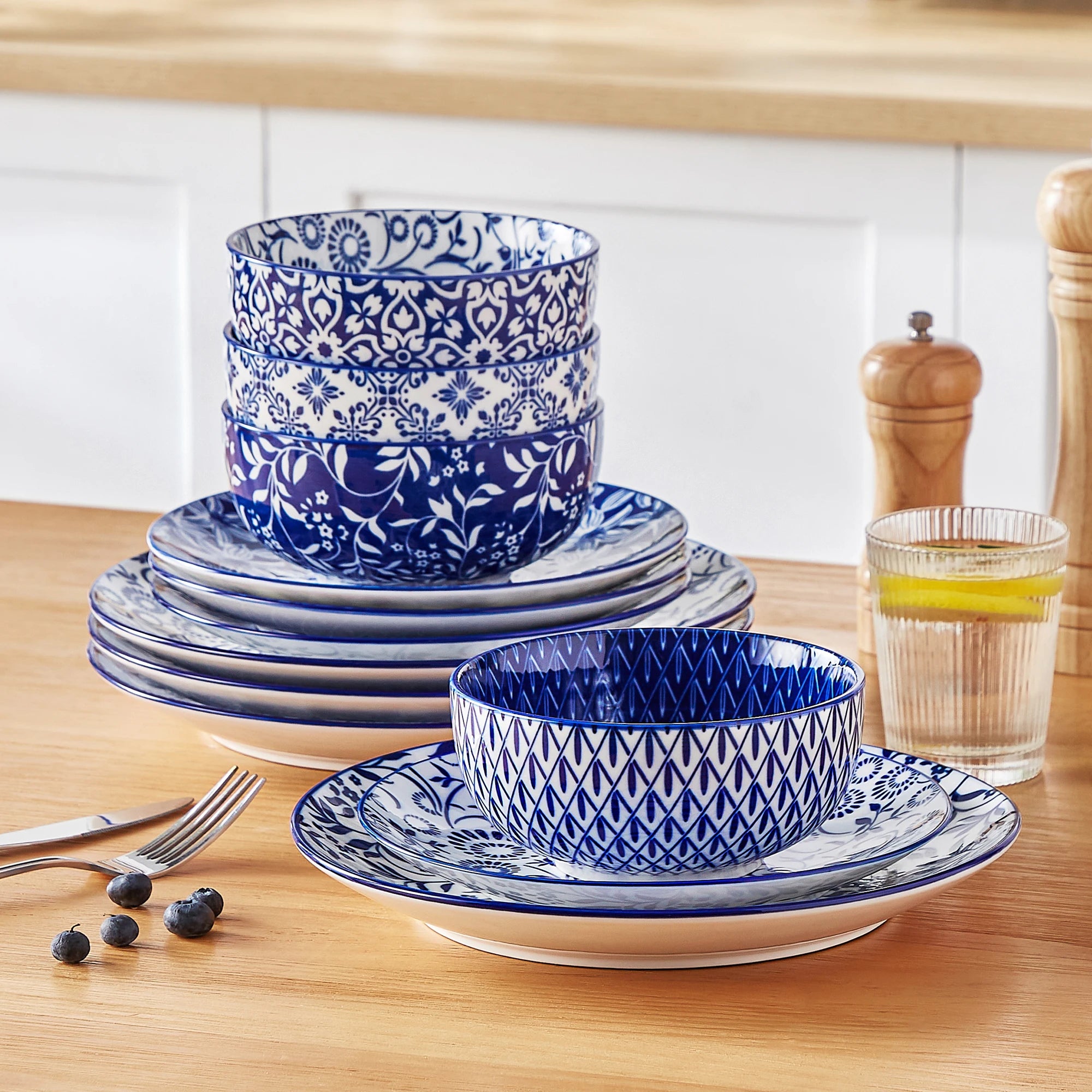 Blauw-Wit Porselein Servies Set 12-36 Delig – Chinese Keramische Bordenset met Kommen en Borden