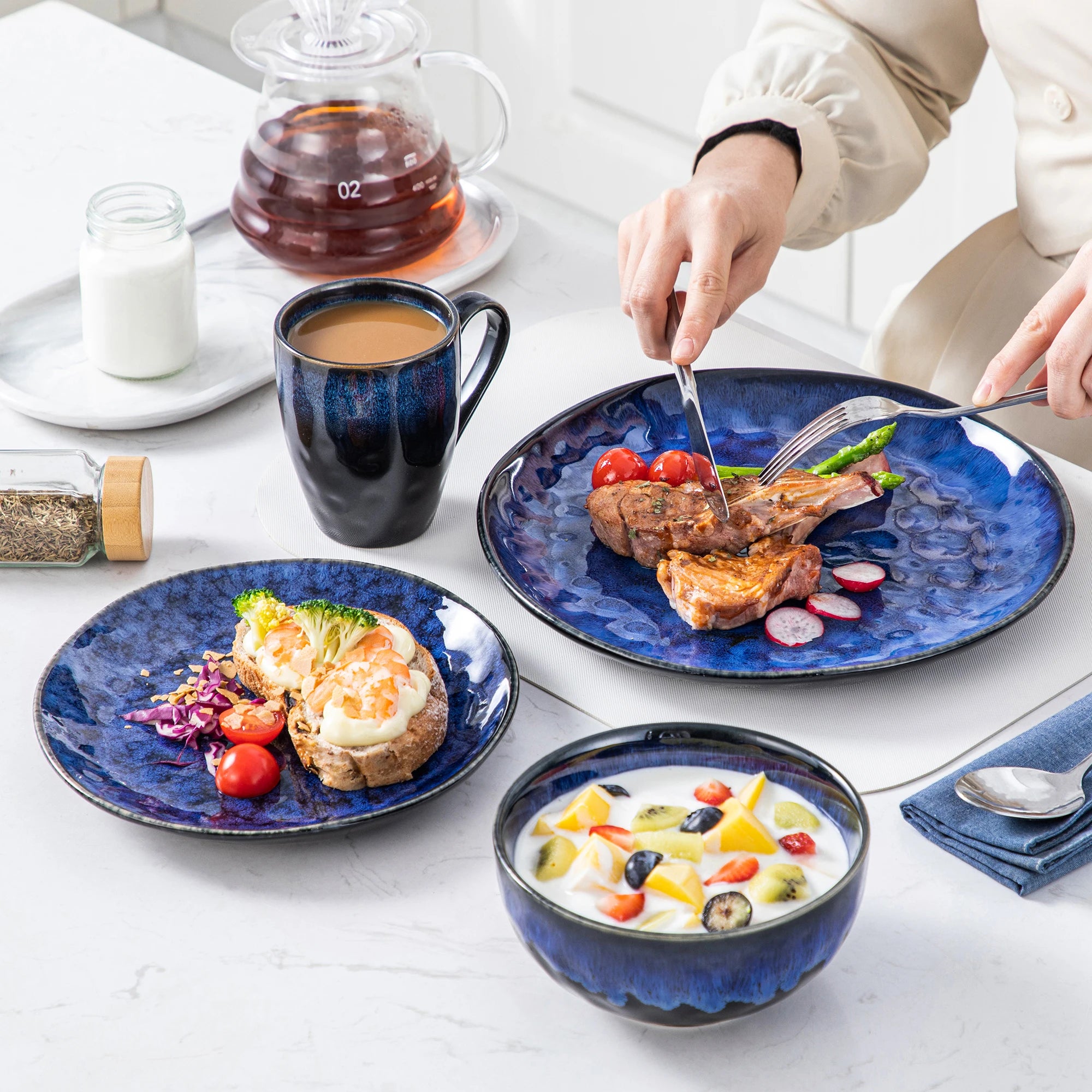 Keramiek Serviesset – Luxe Porselein Servies 16/32/48-delig – Magnetron & Vaatwasser Bestendig – Modern Servies voor 4, 8 of 12 Personen