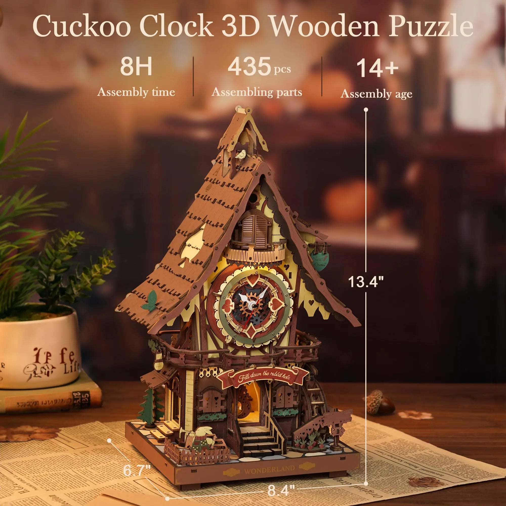 3D Houten Koekoeksklok Puzzel – Mechanische DIY Kit voor Tieners en Volwassenen – Bewegende Vogel & LED Verlichting – Origineel Creatief Cadeau