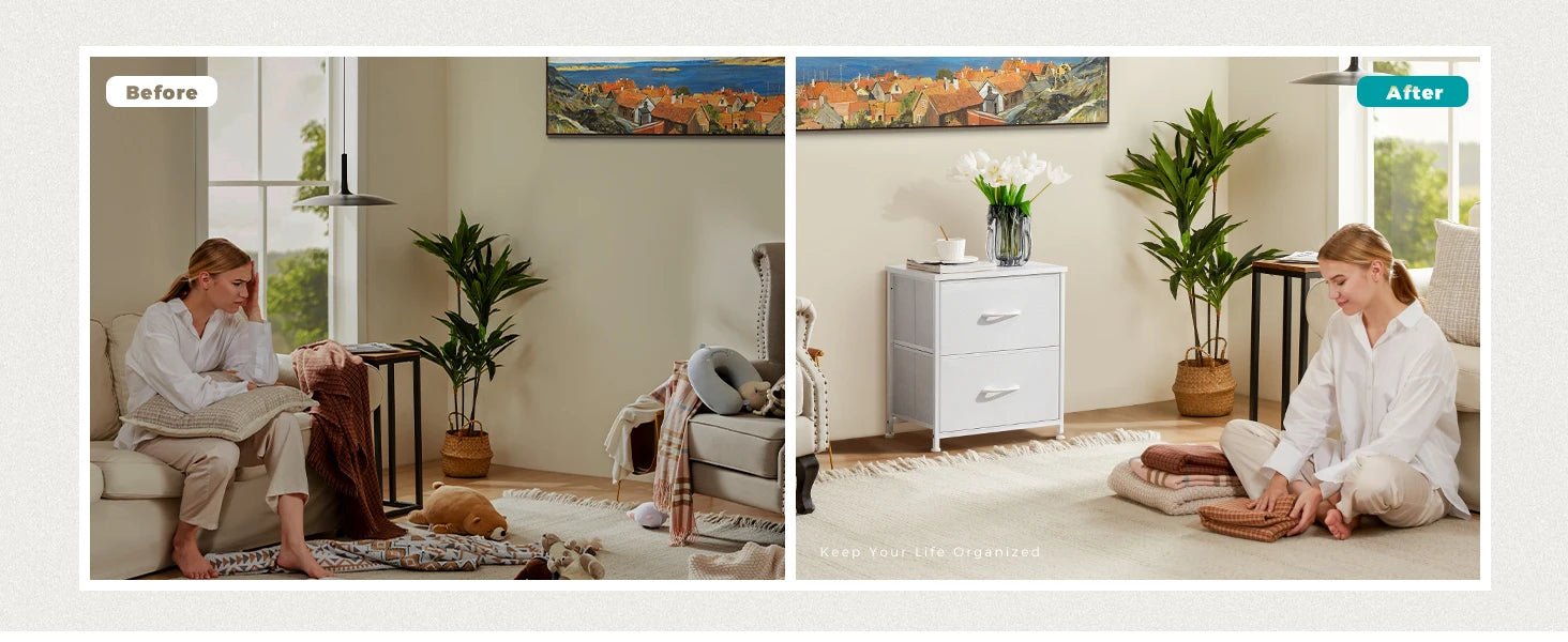 Multifunctionele Ladekast met Stoffen Lades – 2‑Stuks Woonkamer & Slaapkamer Opbergmeubel