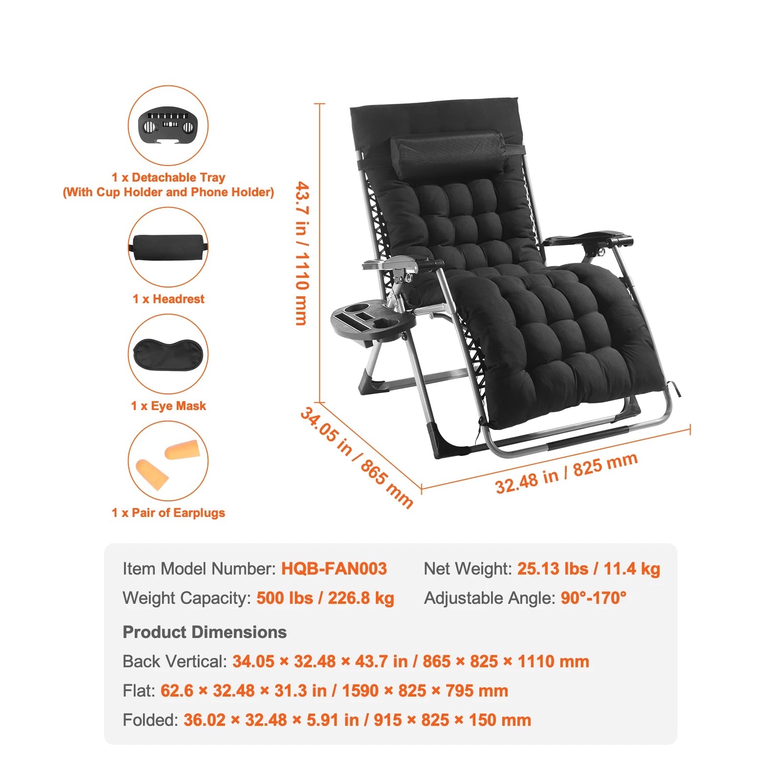 Zero Gravity Stoel Verstelbaar met Kussen & Accessoires – Comfortabele Ligstoel voor Tuin, Camping & Balkon