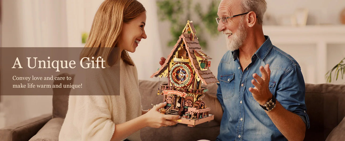 3D Houten Koekoeksklok Puzzel – Mechanische DIY Kit voor Tieners en Volwassenen – Bewegende Vogel & LED Verlichting – Origineel Creatief Cadeau