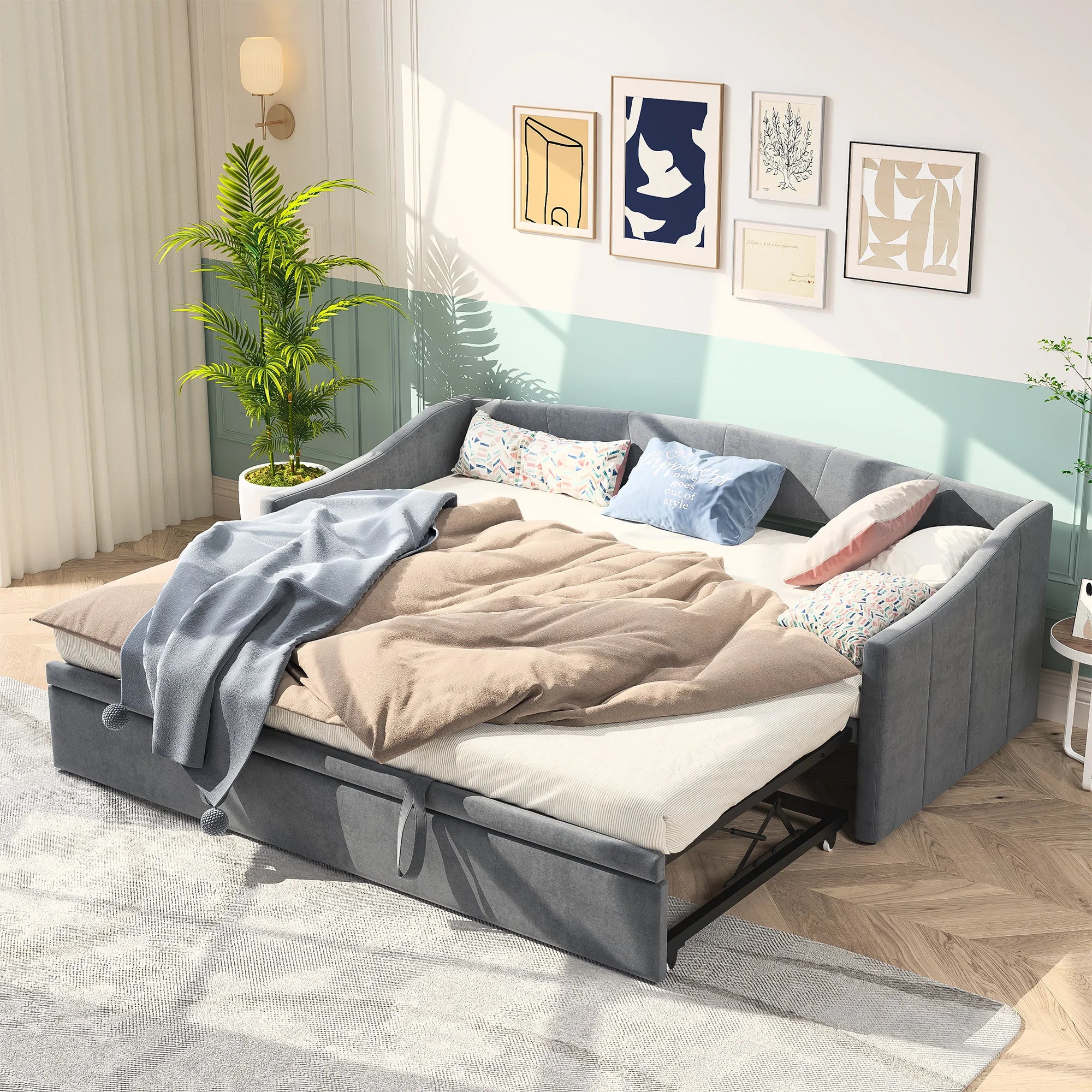 Fluwelen 2‑in‑1 Slaapbank 90×200 cm – Multifunctionele Bank & Bed