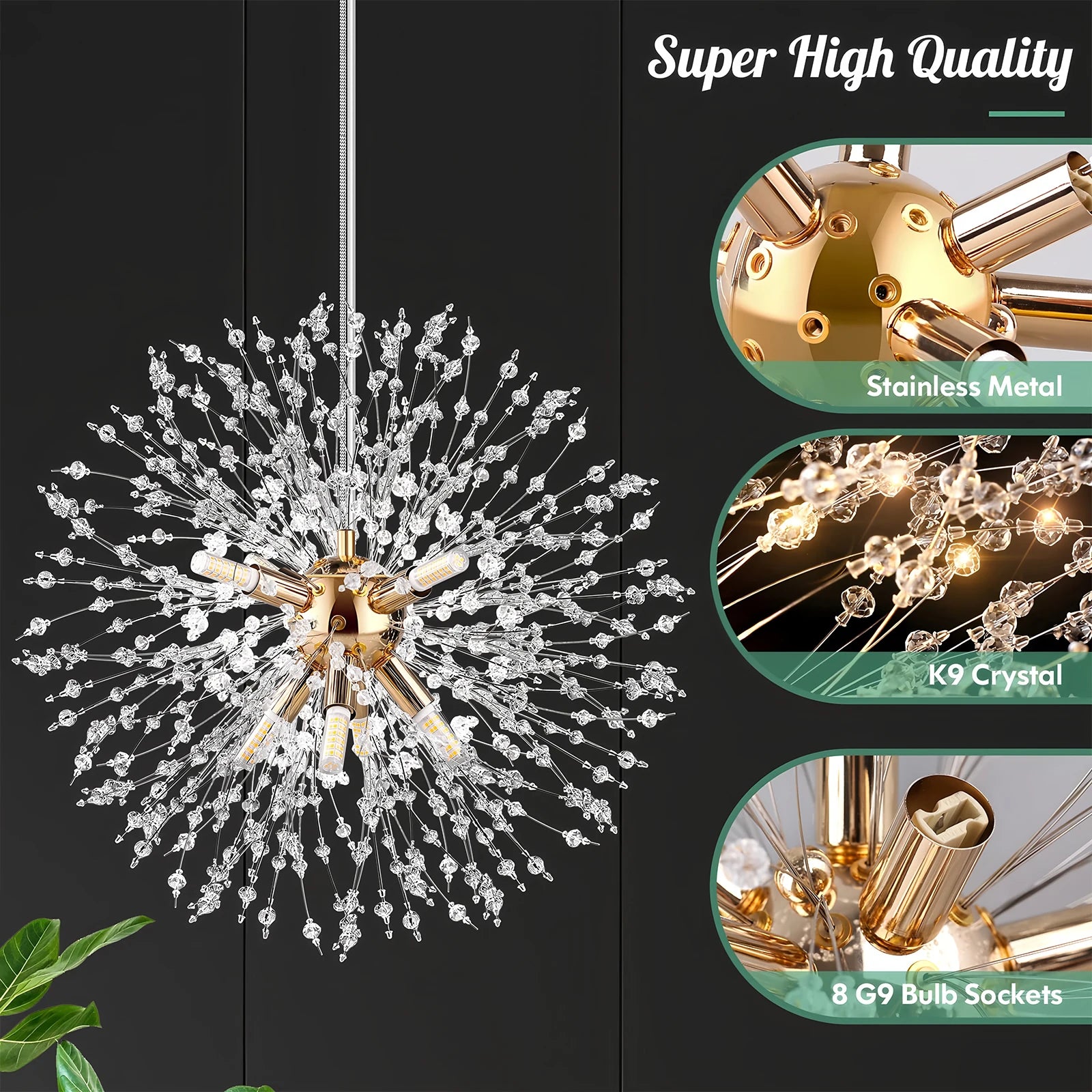 Moderne LED Hanglamp Paardenbloem Kristal – Luxe Kroonluchter Design (Goud/Zilver)