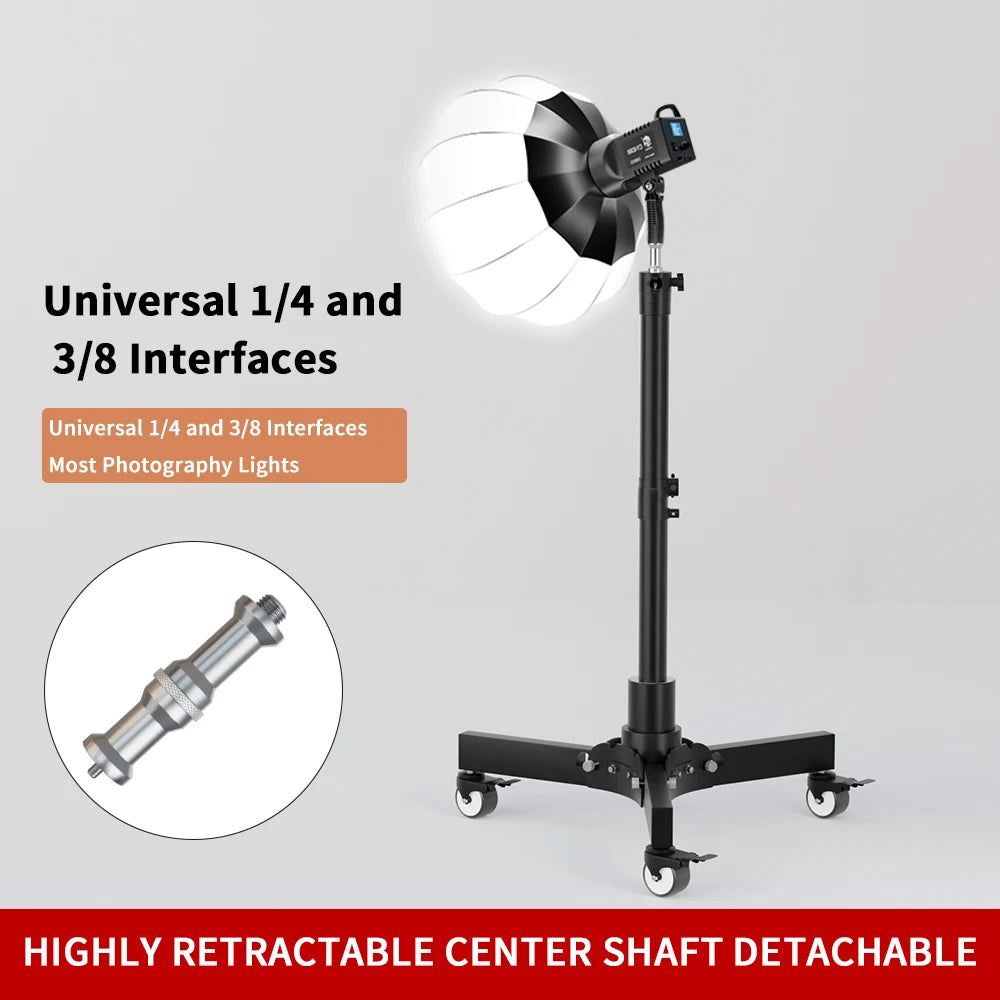 Metalen Vloerlampstatief met Wielen – Fotografie Statief 24‑125 cm Hoogte – Lichtgewicht en Multifunctioneel
