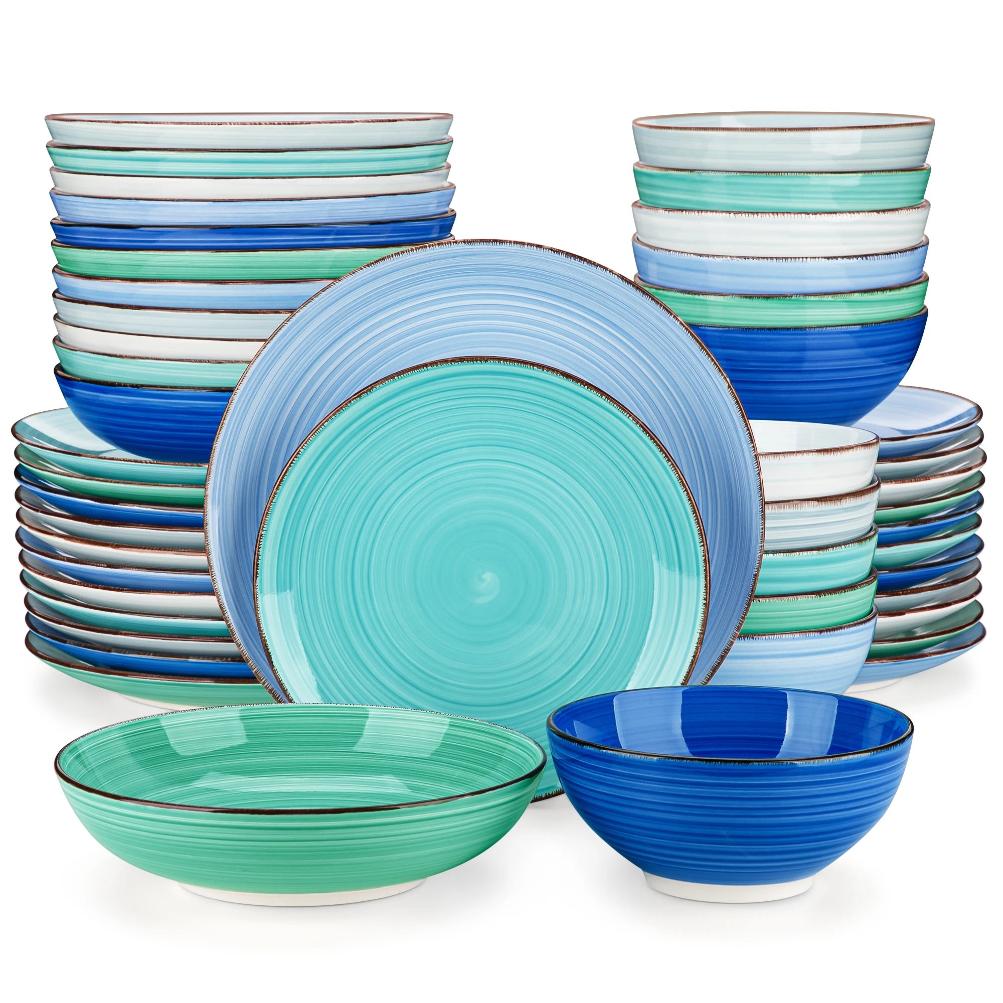 Keramisch Servies Set 12/24/48-delig – Luxe Porselein Serviesset met Handgeschilderd Spiraal Design – Vaatwasser- & Magnetronbestendig