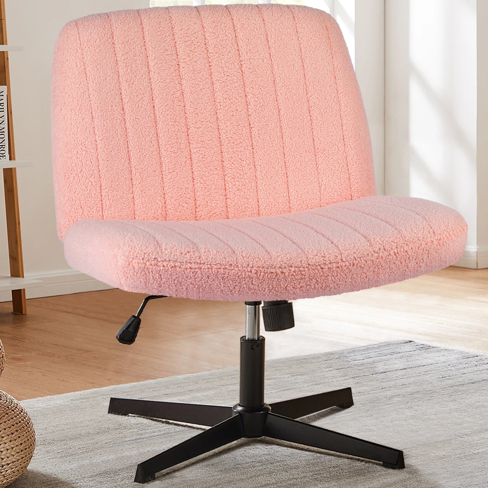 Brede verstelbare armloze draaistoel voor kantoor, woonkamer, gaming & bureau – comfortabele stof – 360° swivel