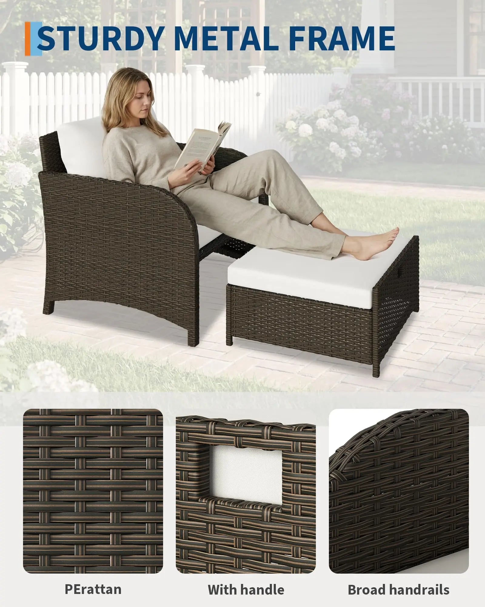 5-Delige Rotan Loungeset met Voetenbanken & Glazen Tafel – Tuinset voor Balkon, Terras & Tuin