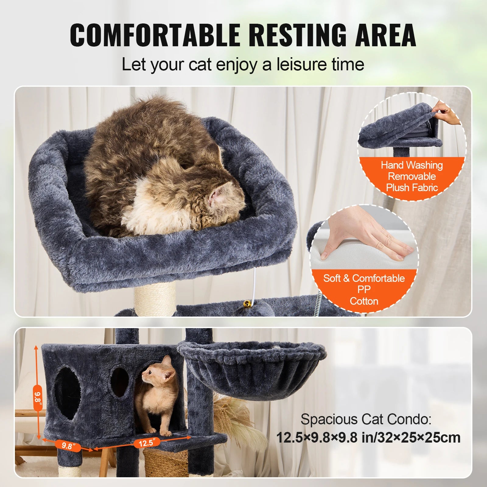 Kattenboom met Krabpaal en Hangmat – 5 Niveaus Donkergrijs met Huis en Speeltjes voor Binnenkatten