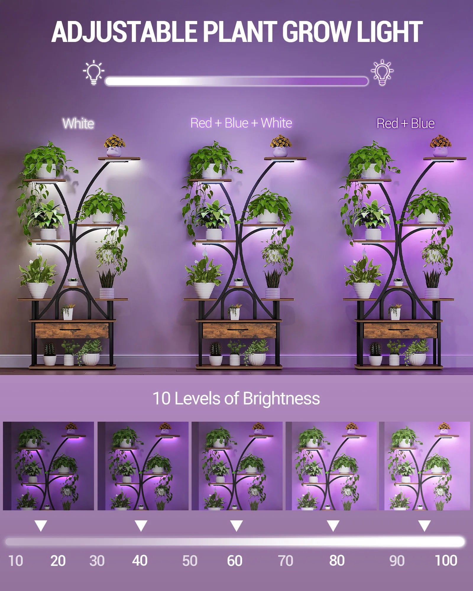 9-Laags Plantenrek met Groeilamp – Verticale Plantenstandaard met LED Verlichting en Timer – Industrieel Bloemenrek voor Binnen & Balkon