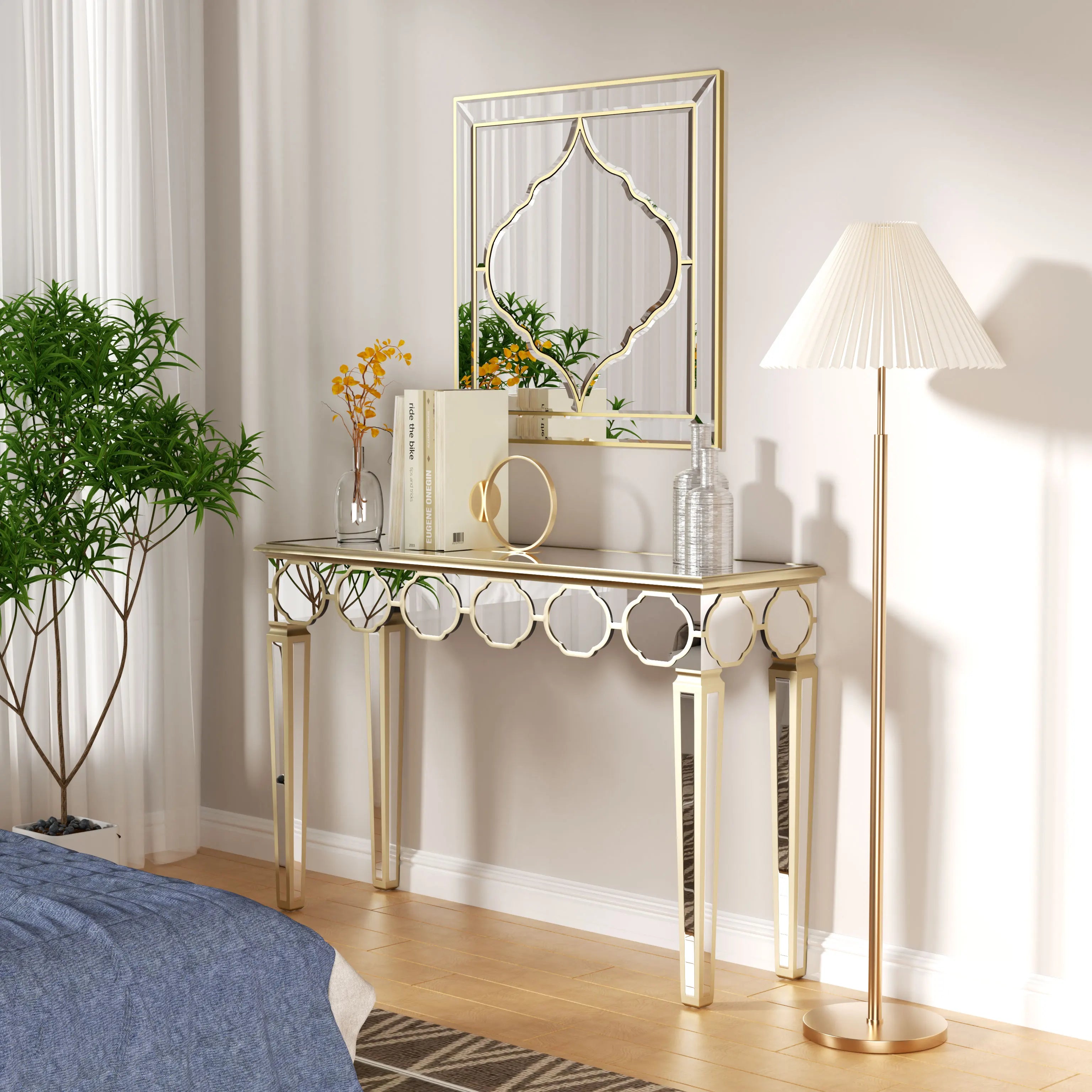 Spiegelconsole Tafel Zilver Goud met Spiegelafwerking – Moderne Sidetable voor Hal en Woonkamer (120 cm)