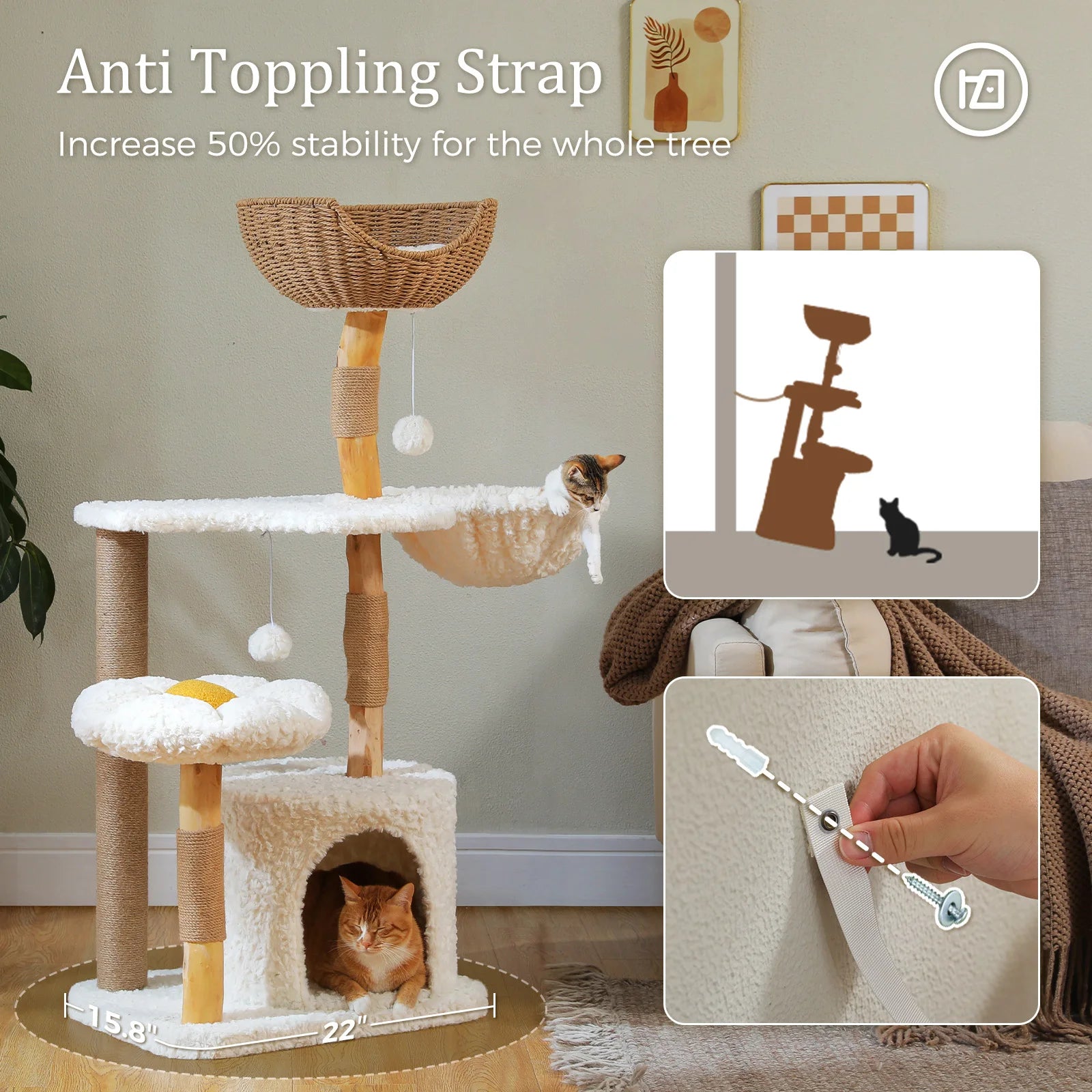 Luxe Krabpaal Kattenboom – 4 Niveaus met Kattenhuis, Hangmat & Bloem Ligplek voor Binnenkatten
