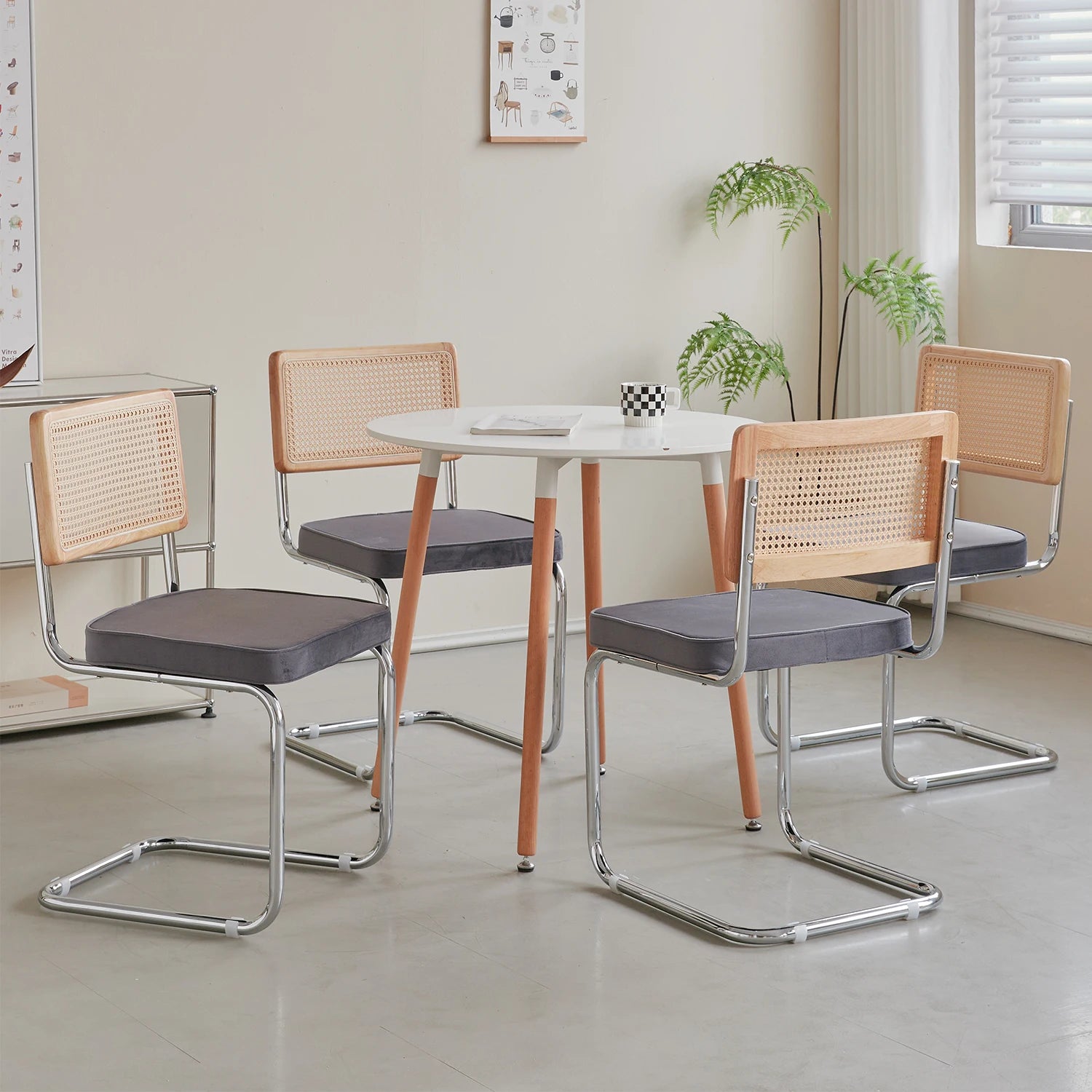 Rotan Eetkamerstoelen Set van 2 of 4 – Retro Design met Velvet Zitting en Metalen Frame