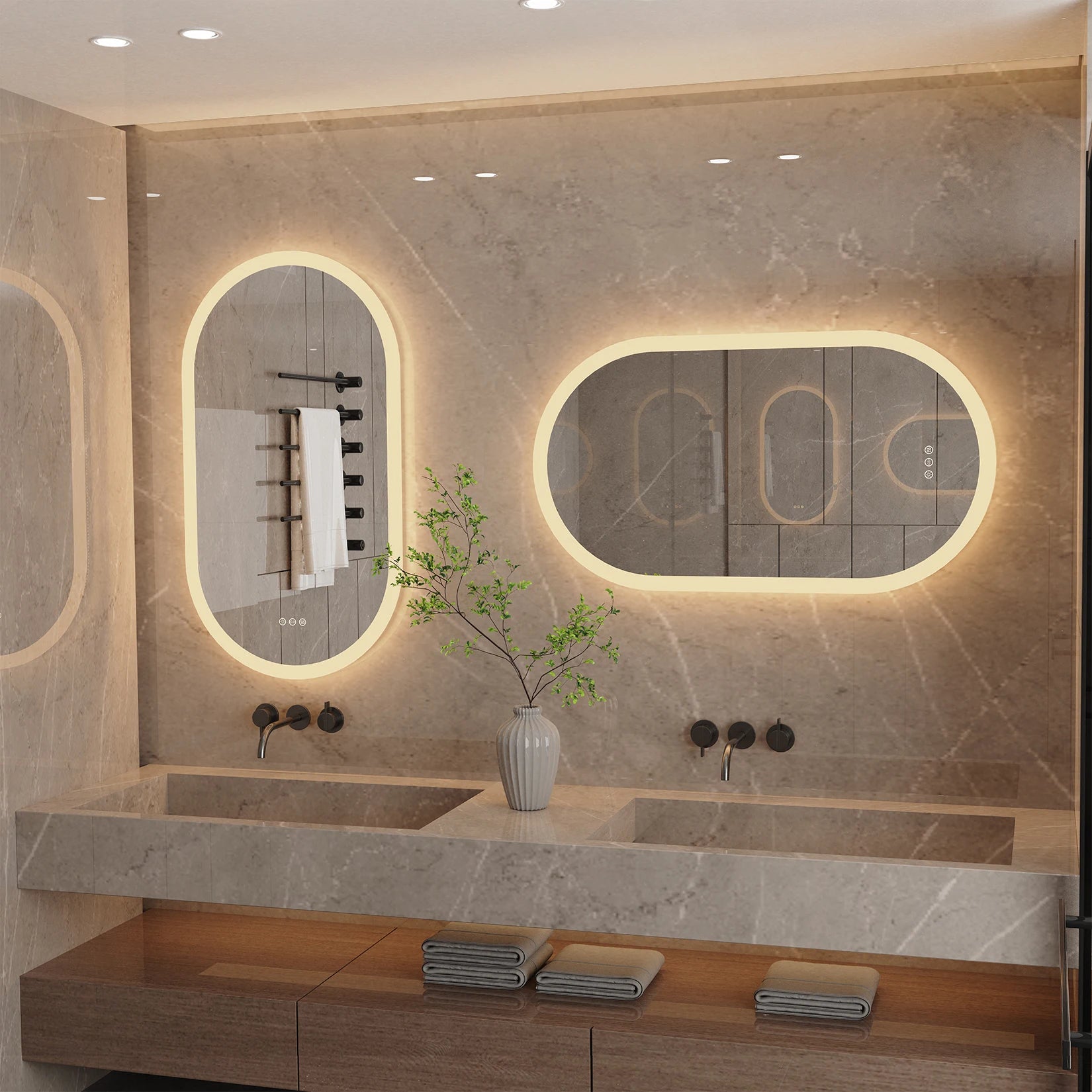 Ovale LED Badkamerspiegel met Verlichting en Anti-Condens – Frameloze Wandspiegel met Touchsensor en Dimbaar Licht
