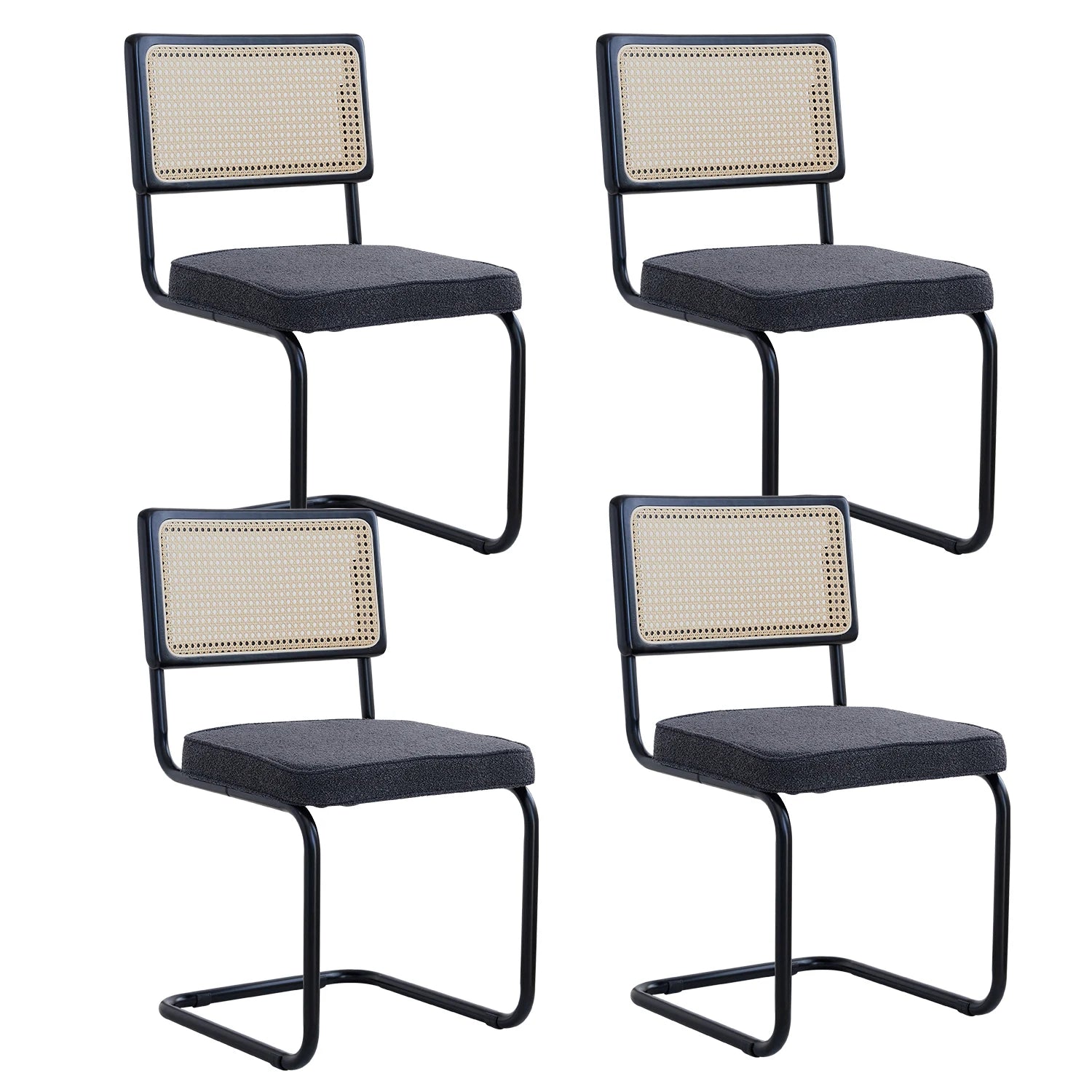 Rotan Eetkamerstoelen Set van 2 of 4 – Retro Design met Velvet Zitting en Metalen Frame